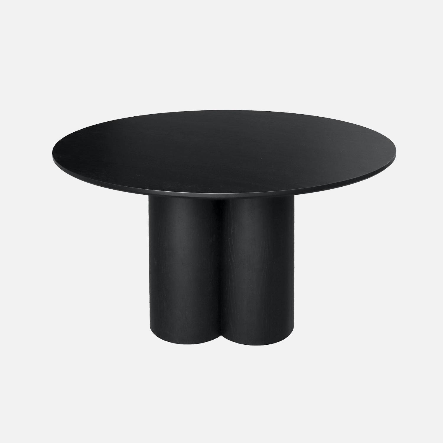 Table à manger ronde bois d'hévéa et placage chêne noir 4 places 130cm - Leonore Photo2