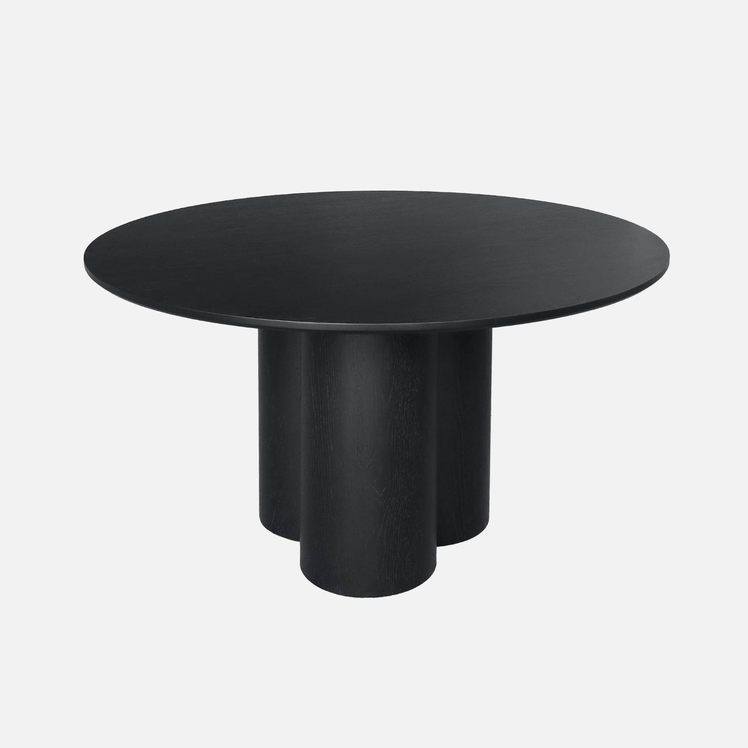 Table à manger ronde bois d'hévéa et placage chêne noir 4 places 130cm - Leonore Photo1
