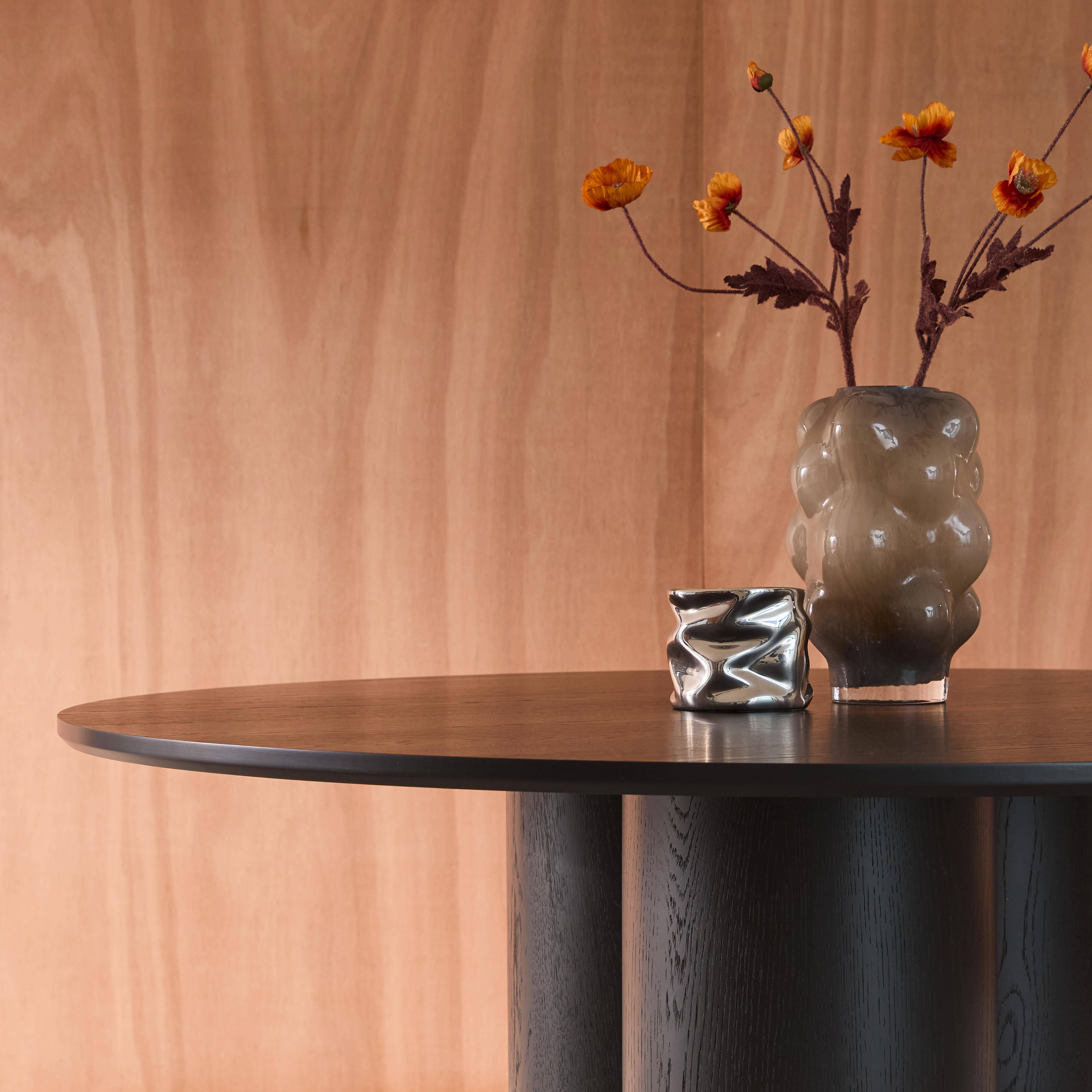 Runder Esstisch Hevea-Holz und Eichenfurnier schwarz für 4 Personen Ø130 cm - Leonore,sweeek,Photo3