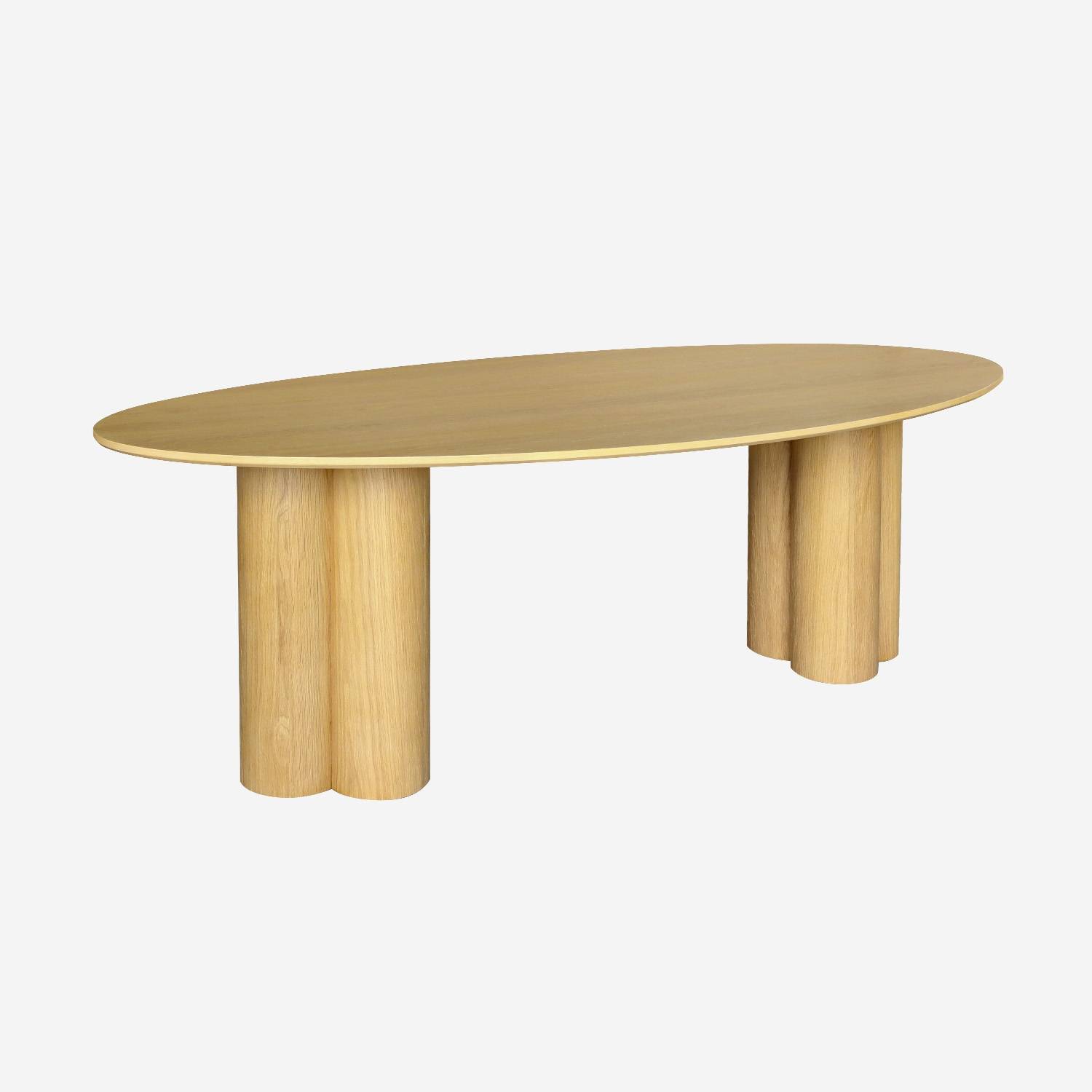 Table à manger ovale bois d'hévéa et placage chêne naturel 8 places 220cm