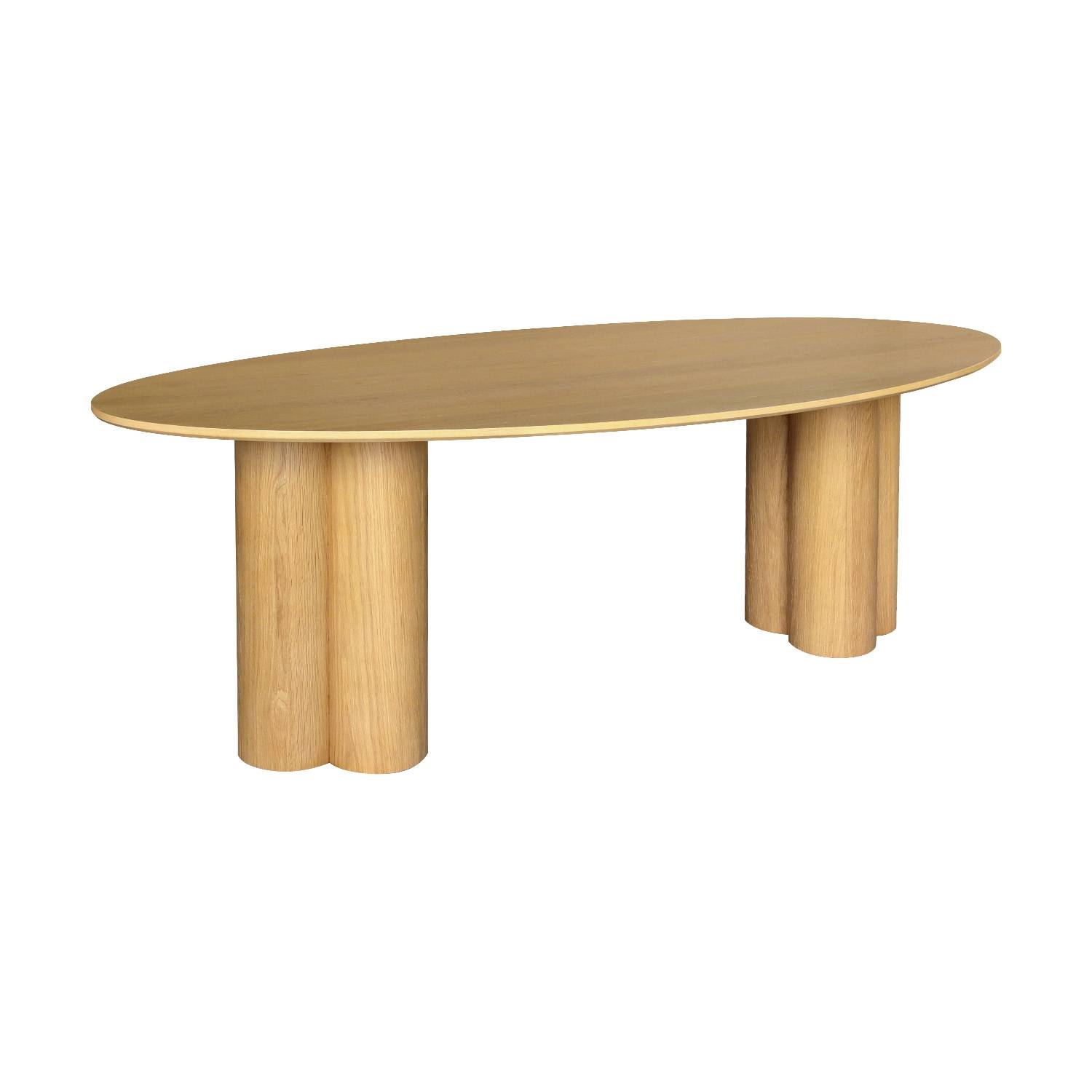 Table à manger ovale bois d'hévéa et placage chêne naturel 8 places 220cm
