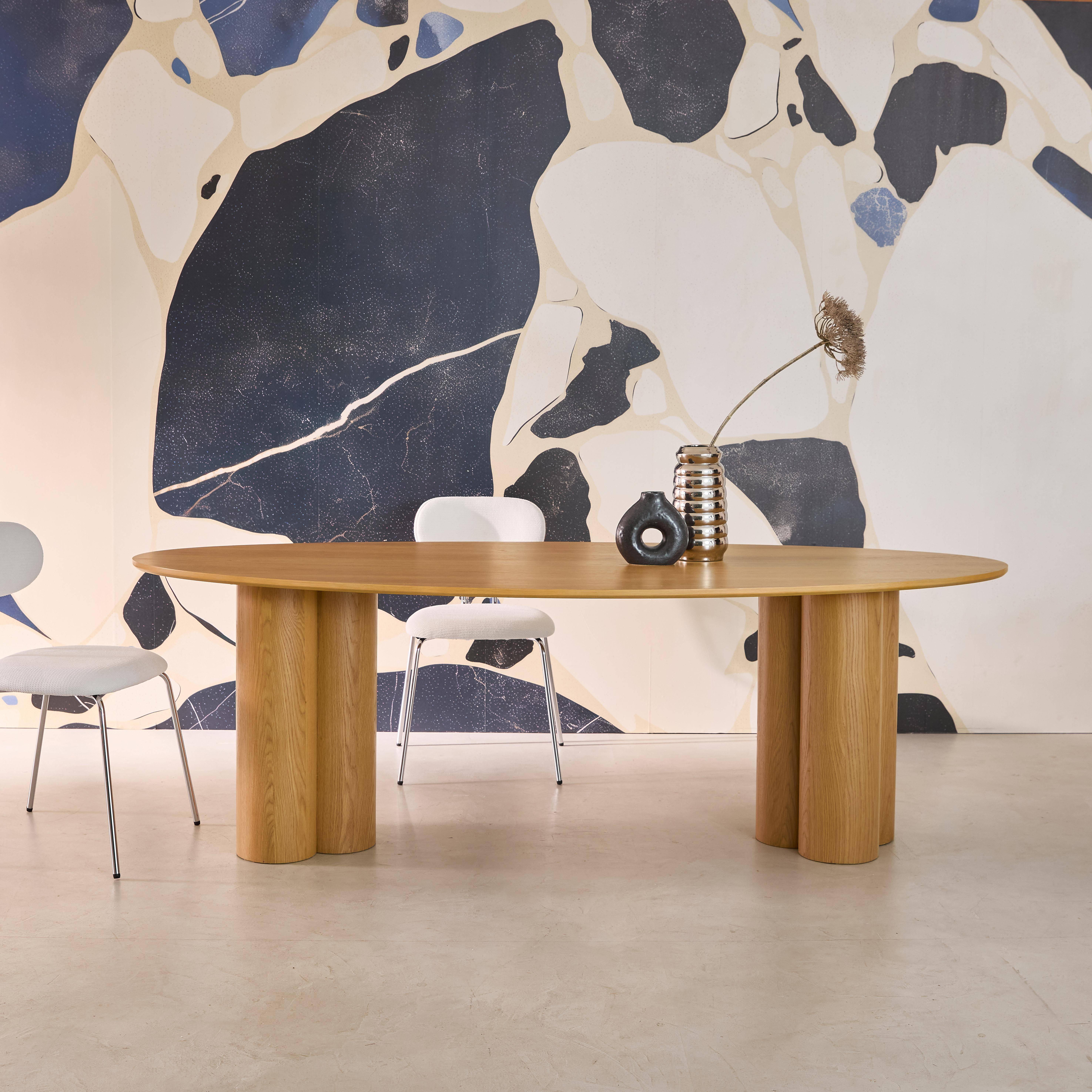 Ovaler Esstisch aus Heveaholz und Eichenfurnier naturfarben 8 Plätze 220 cm - Leonore,sweeek,Photo1