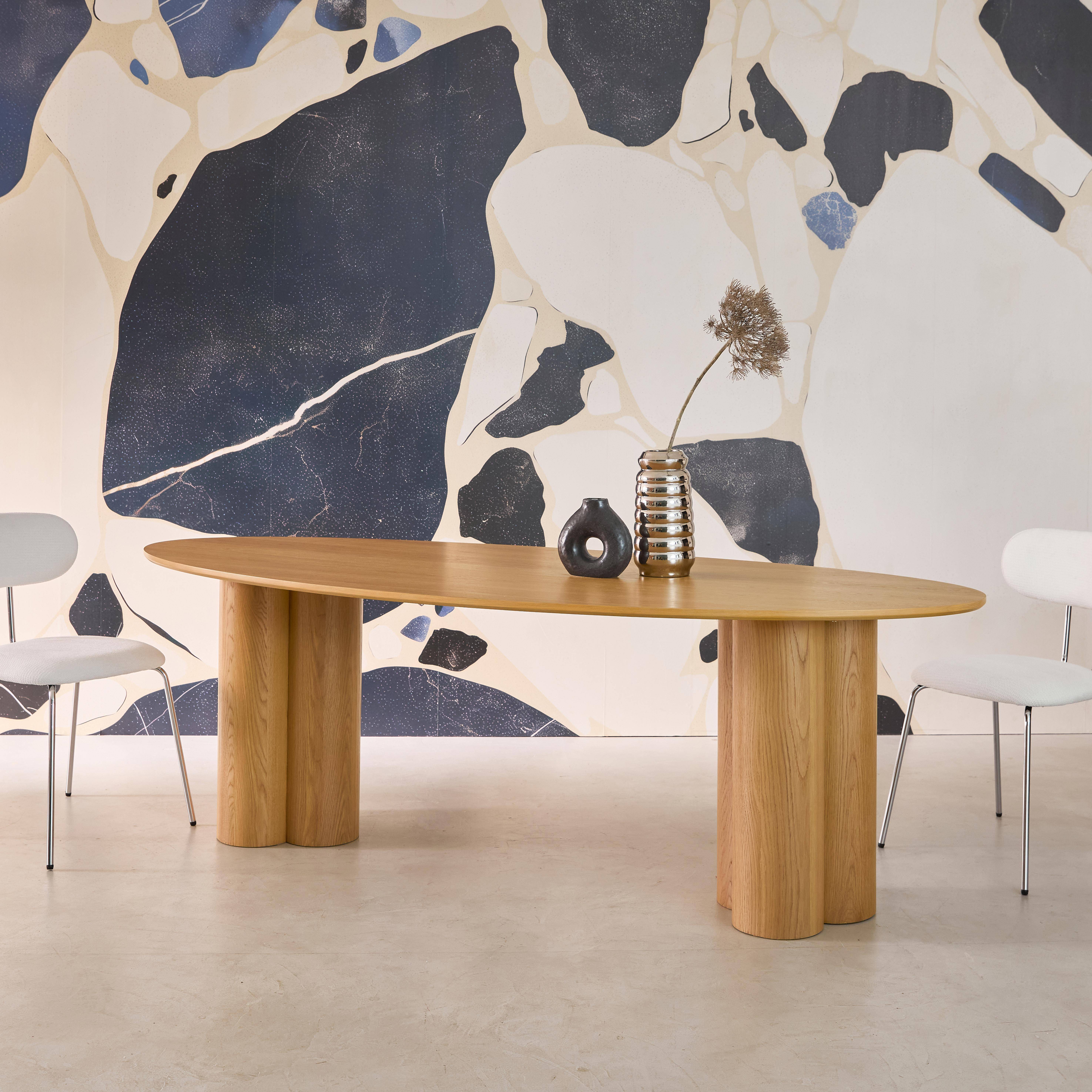 Ovaler Esstisch aus Heveaholz und Eichenfurnier naturfarben 8 Plätze 220 cm - Leonore,sweeek,Photo2