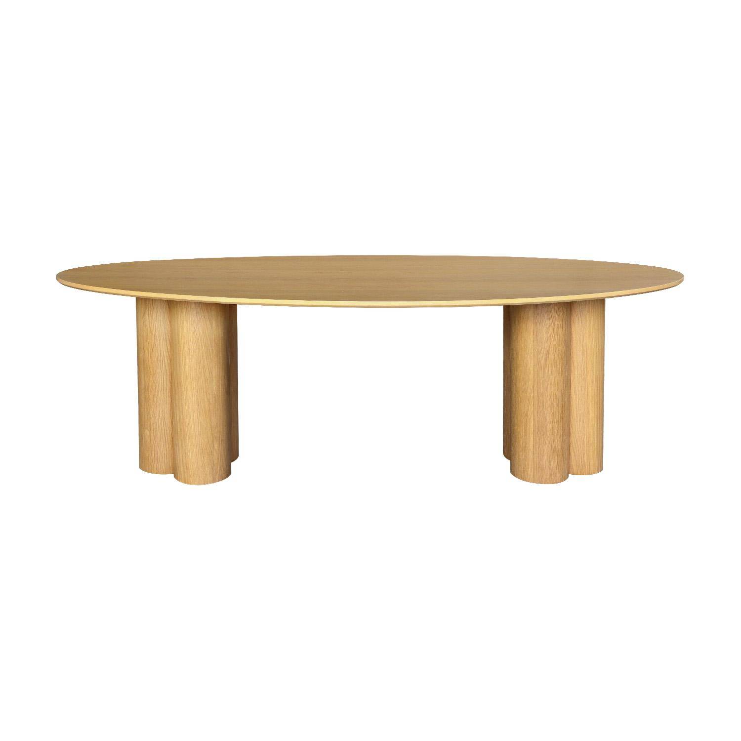 Table à manger ovale bois d'hévéa et placage chêne naturel 8 places 220cm - Leonore Photo2