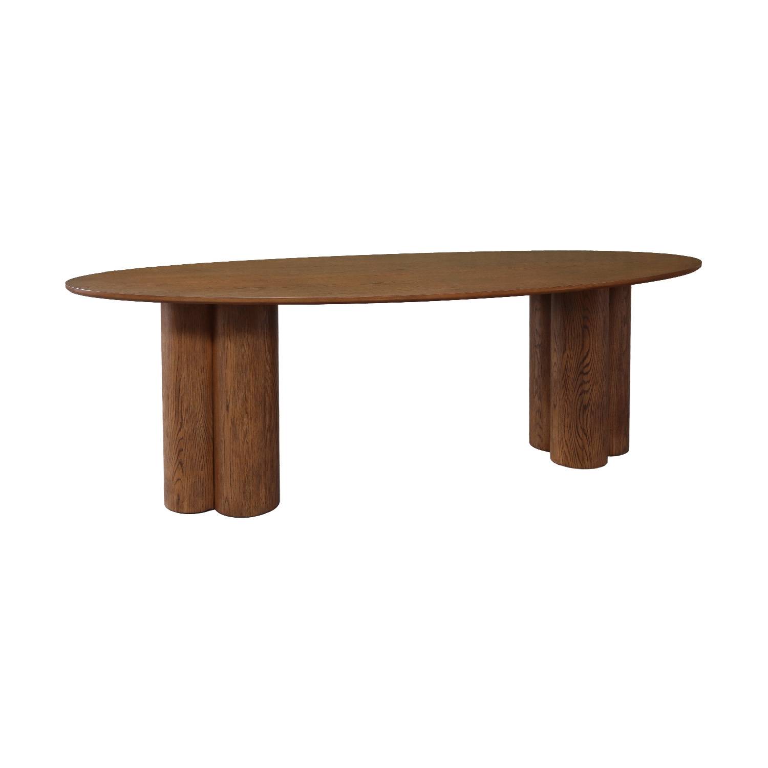 Table à manger ovale bois d'hévéa et placage chêne noyer 8 places 220cm