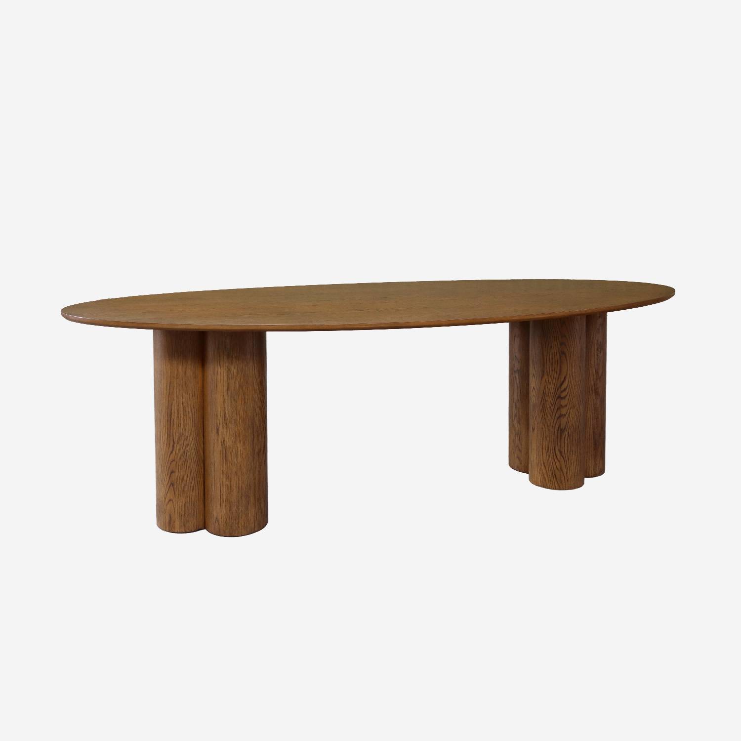 Table à manger ovale bois d'hévéa et placage chêne noyer 8 places 220cm