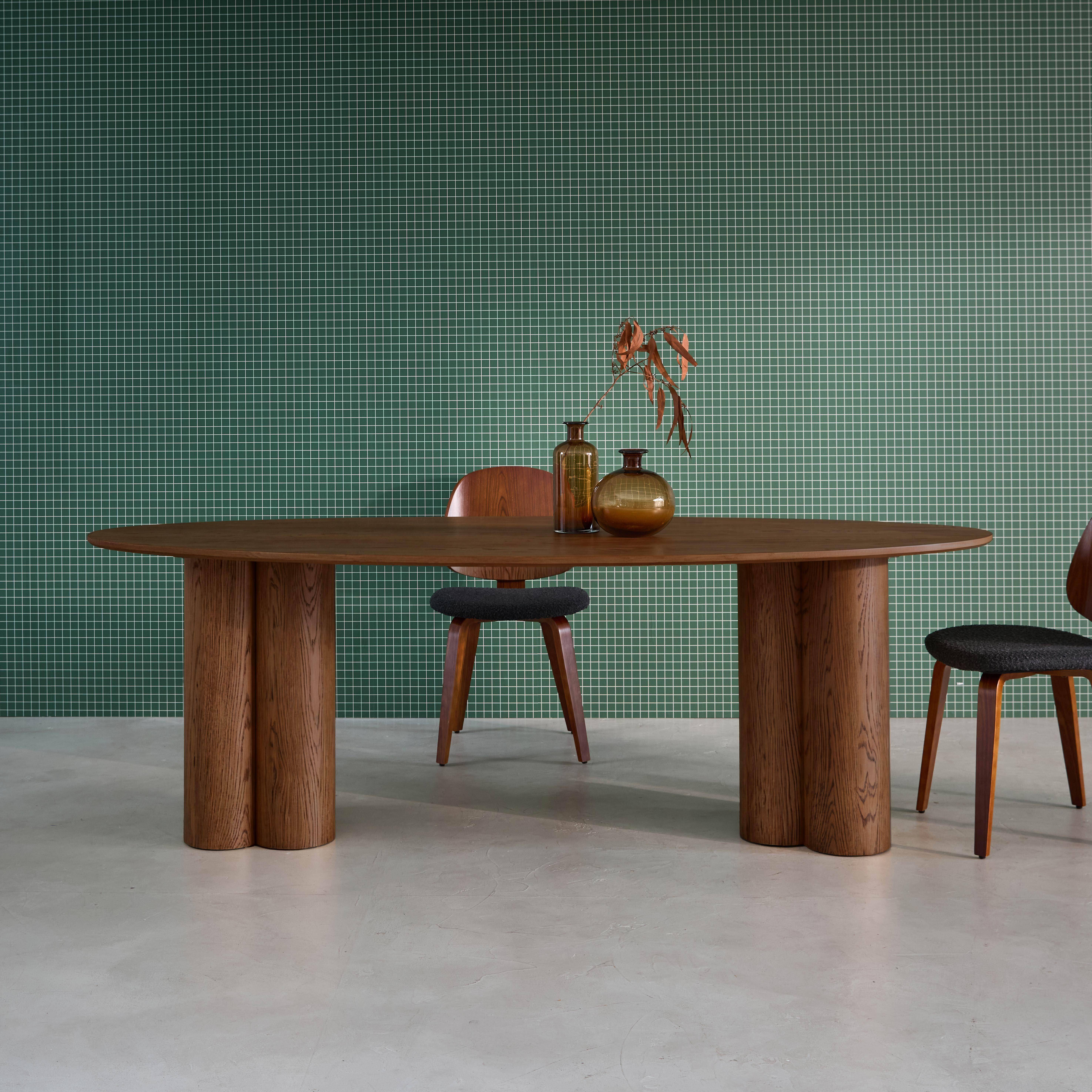 Ovale eettafel van rubberhout en eikenfineer voor 8 personen walnoot 220 x 100 x 73cm - Leonore Photo1