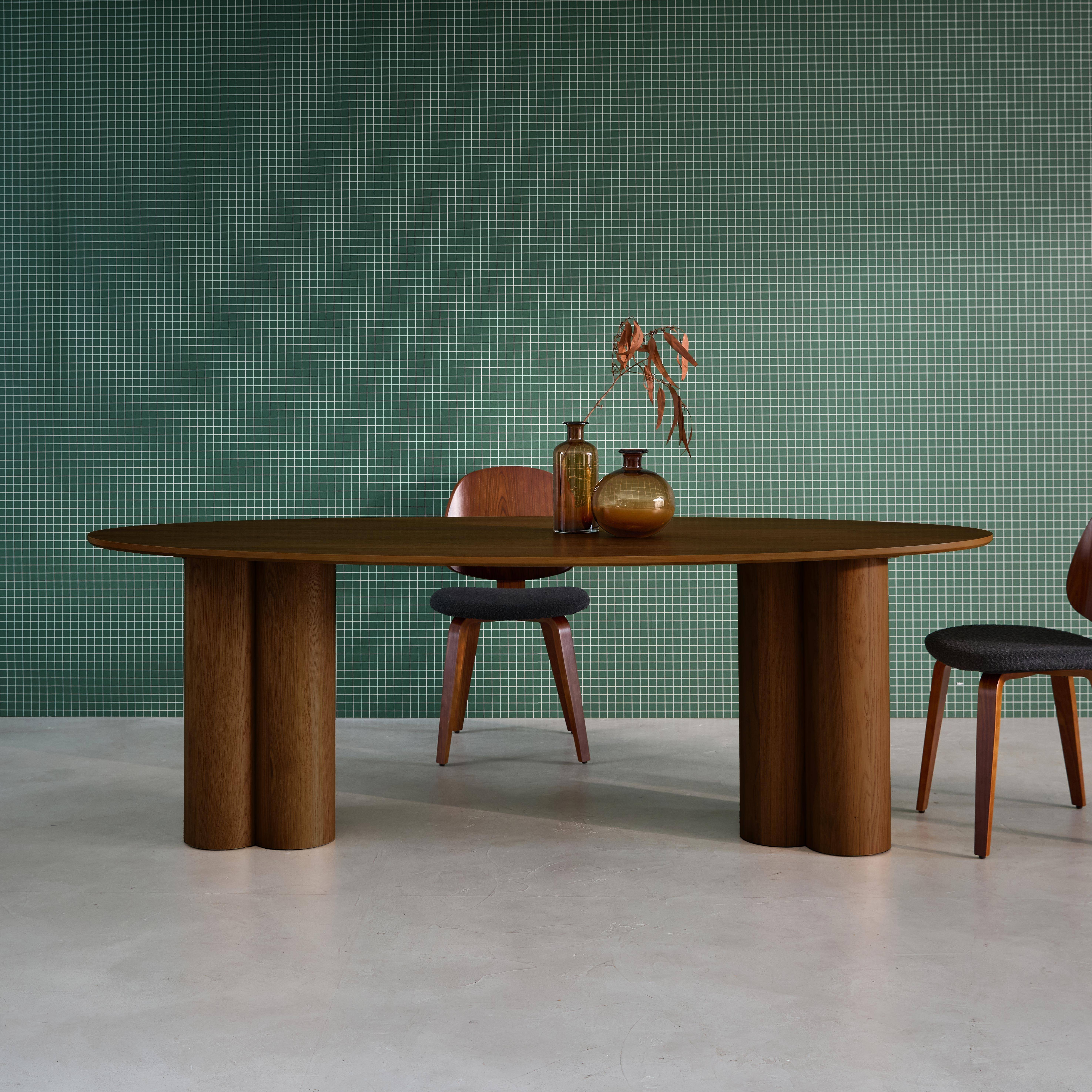 Ovale eettafel rubberhout en eikenfineer 8 plaatsen walnoot 220 x 100 x 73cm - Leonore Photo1