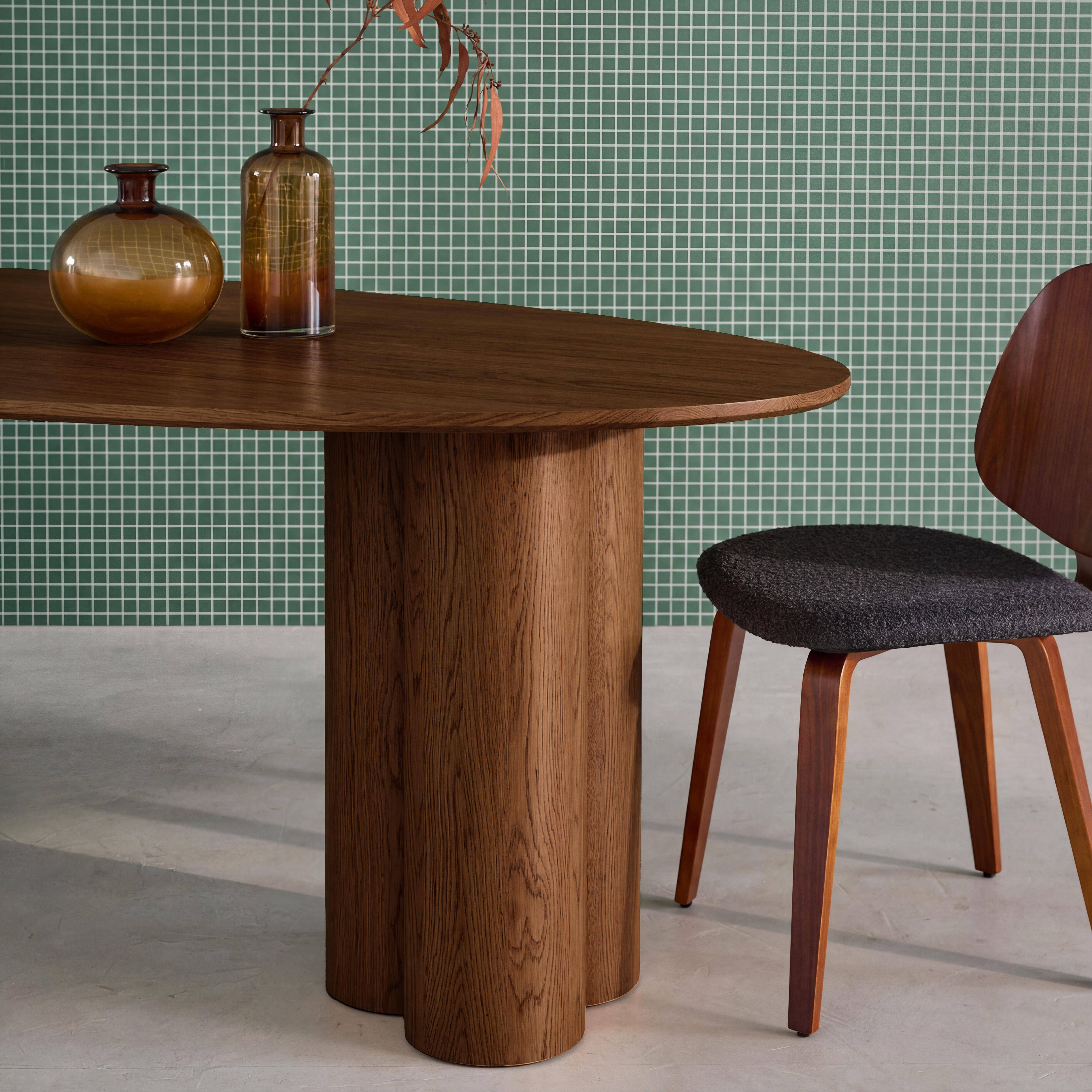 Ovale eettafel van rubberhout en eikenfineer voor 8 personen walnoot 220 x 100 x 73cm - Leonore Photo2