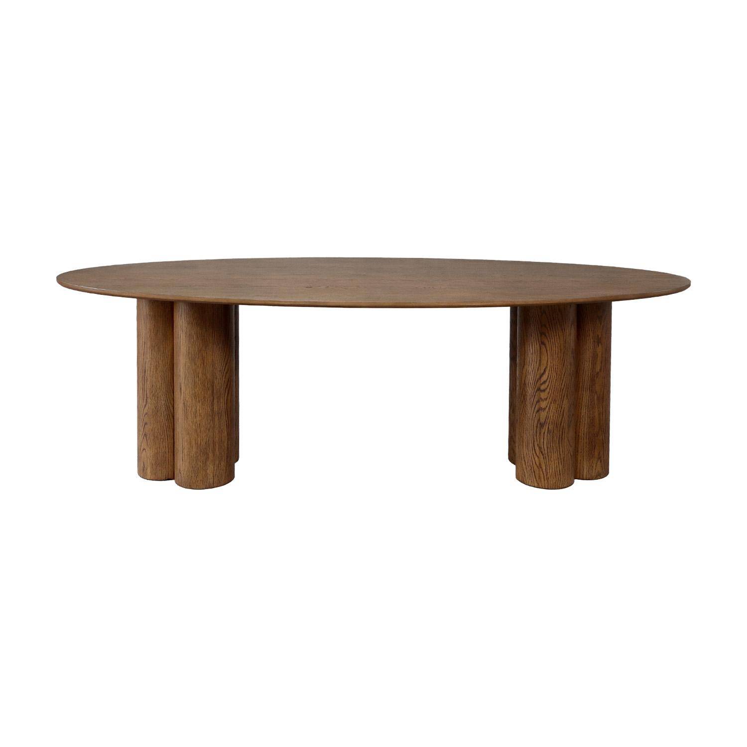 Table à manger ovale bois d'hévéa et placage chêne noyer 8 places 220cm - Leonore Photo2