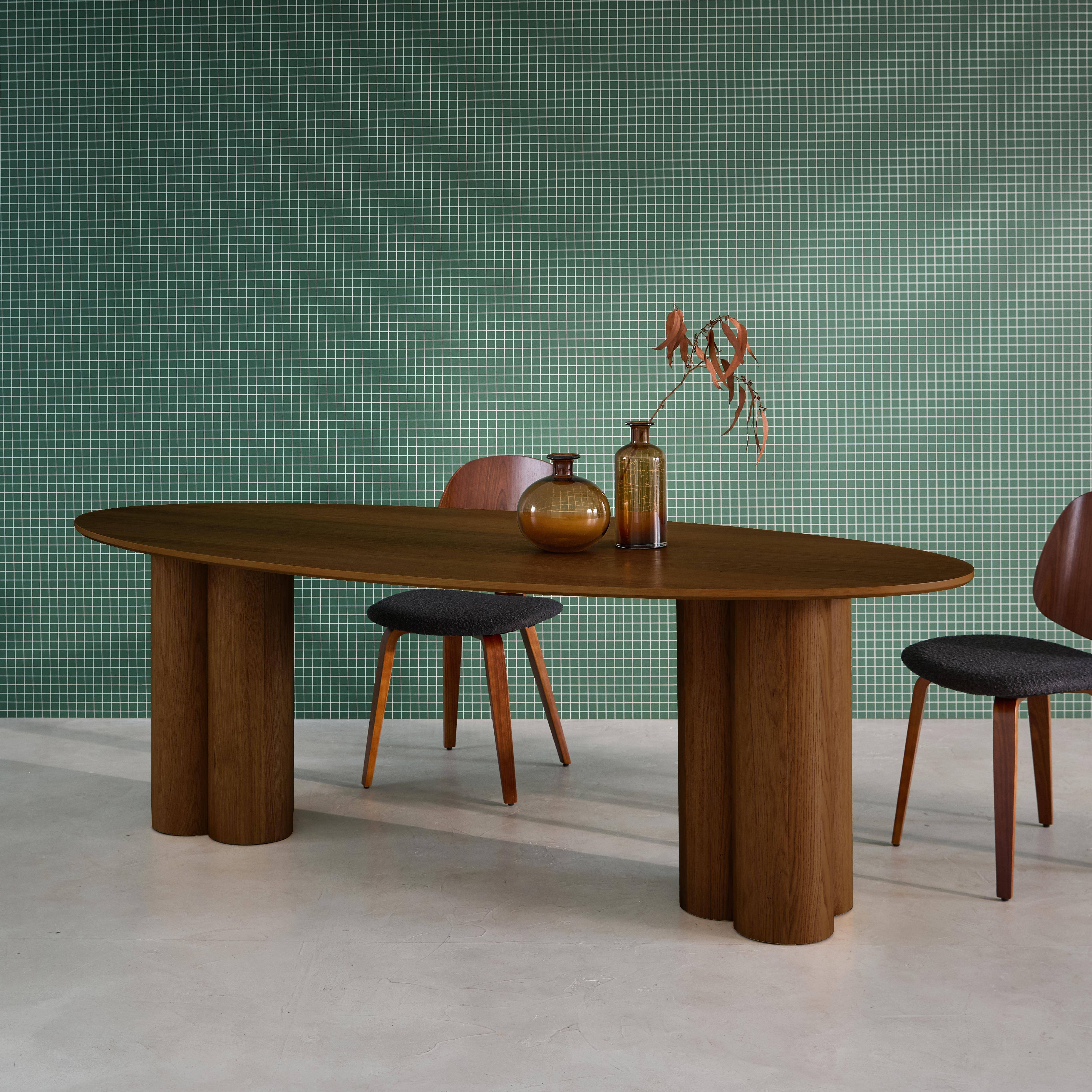 Ovale eettafel rubberhout en eikenfineer 8 plaatsen walnoot 220 x 100 x 73cm - Leonore,sweeek,Photo2