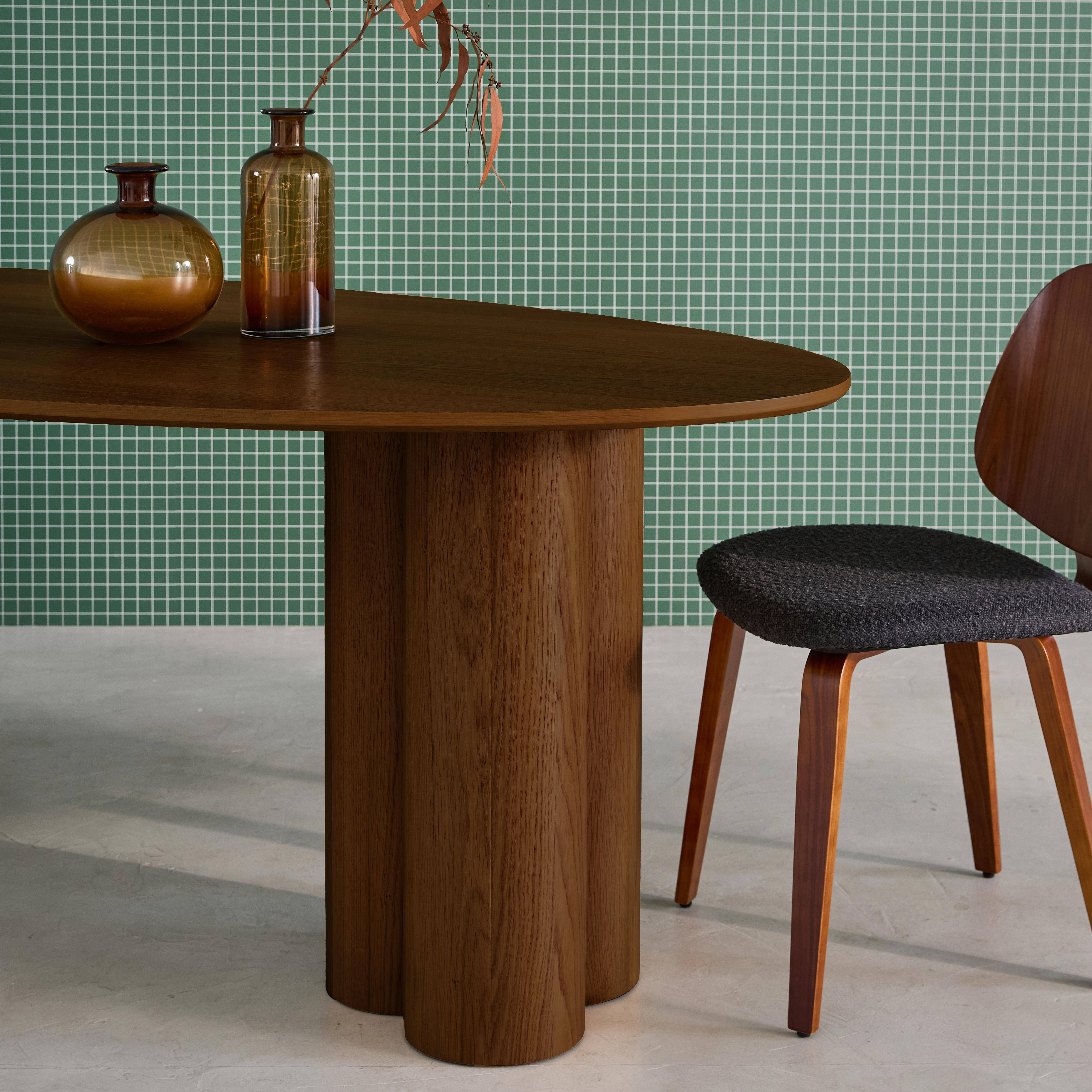 Ovale eettafel rubberhout en eikenfineer 8 plaatsen walnoot 220 x 100 x 73cm - Leonore Photo3