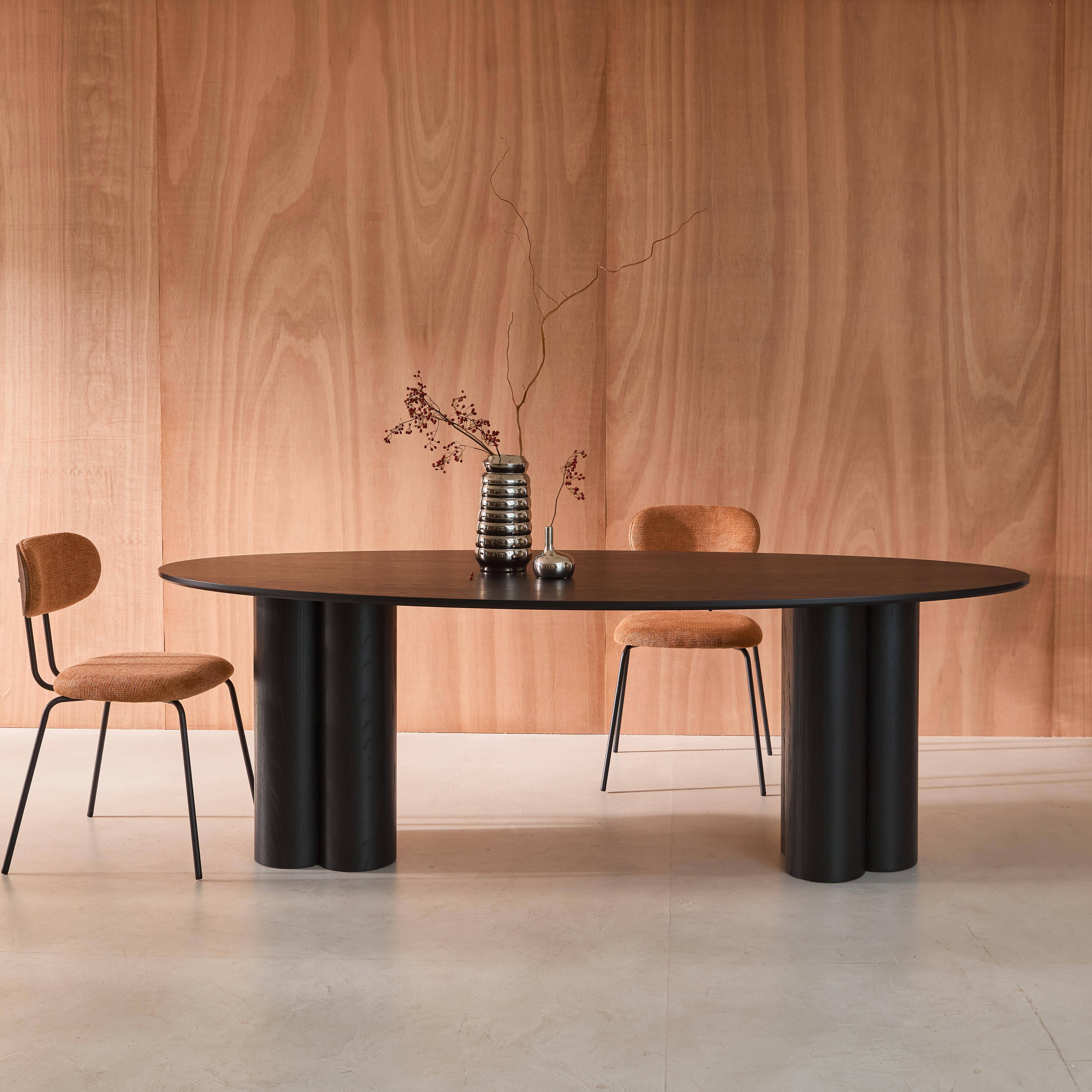 Ovaler Esstisch aus Heveaholz und Eichenfurnier schwarz 8 Plätze 220 cm - Leonore Photo1