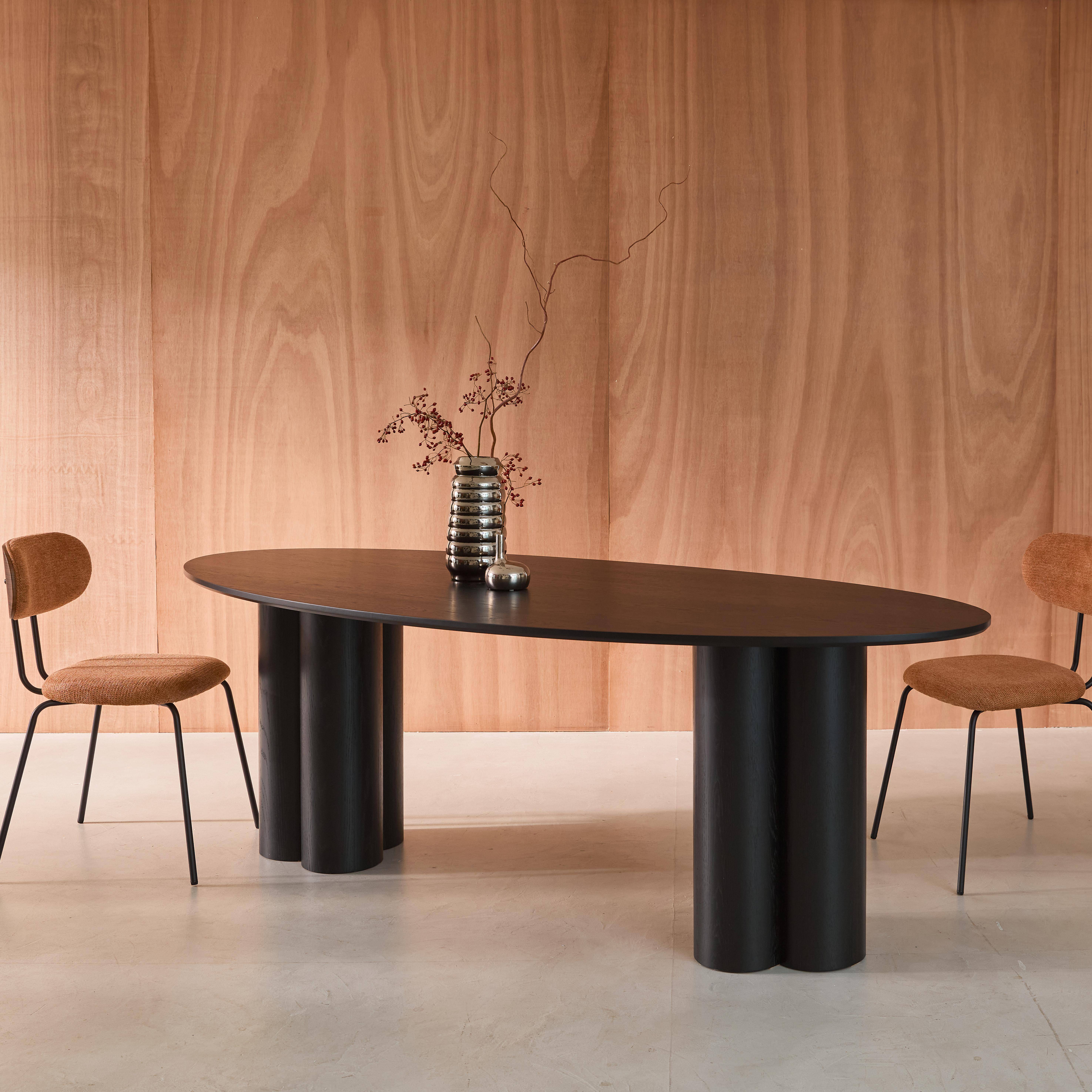 Ovaler Esstisch aus Heveaholz und Eichenfurnier schwarz 8 Plätze 220 cm - Leonore Photo2