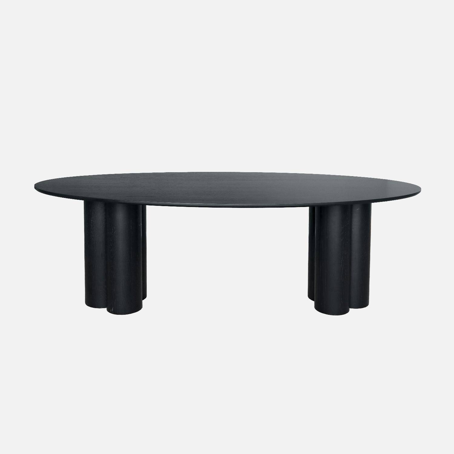 Table à manger ovale bois d'hévéa et placage chêne noir 8 places 220cm - Leonore Photo2