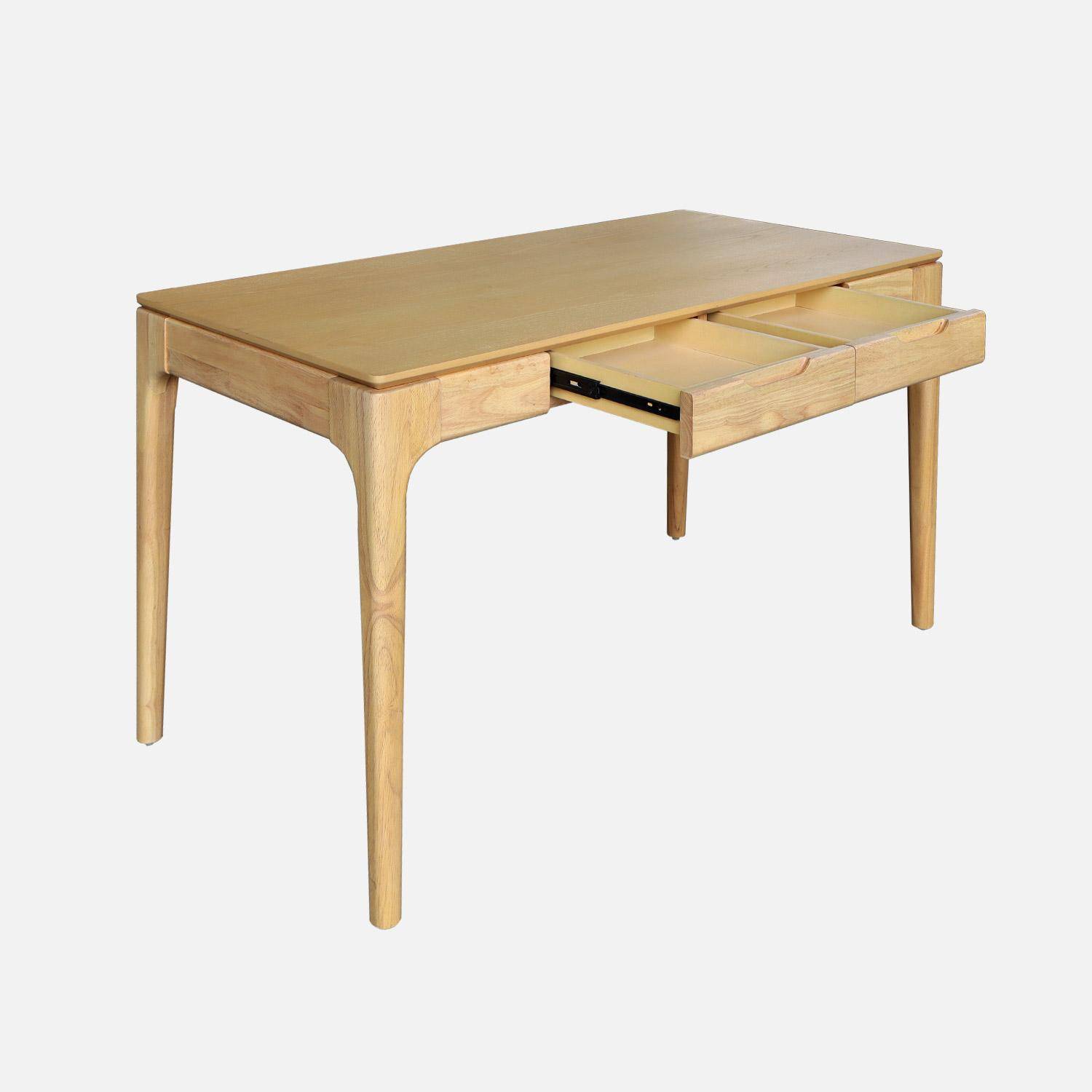 Escritorio de madera de hévea con chapa de fresno y 2 cajones, Alienor, Natural, 120x60x76 cm Photo3