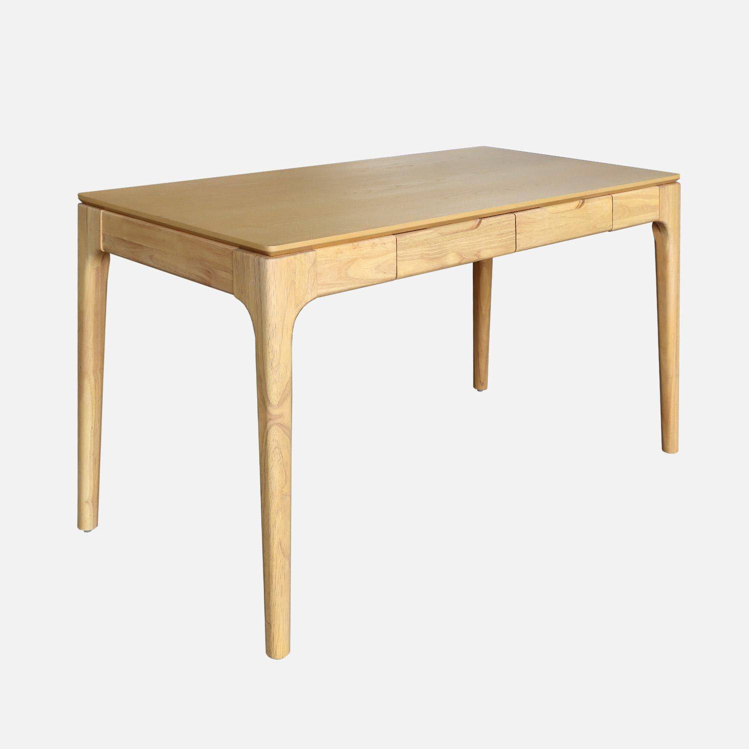 Escritorio de madera de hévea con chapa de fresno y 2 cajones, Alienor, Natural, 120x60x76 cm Photo1