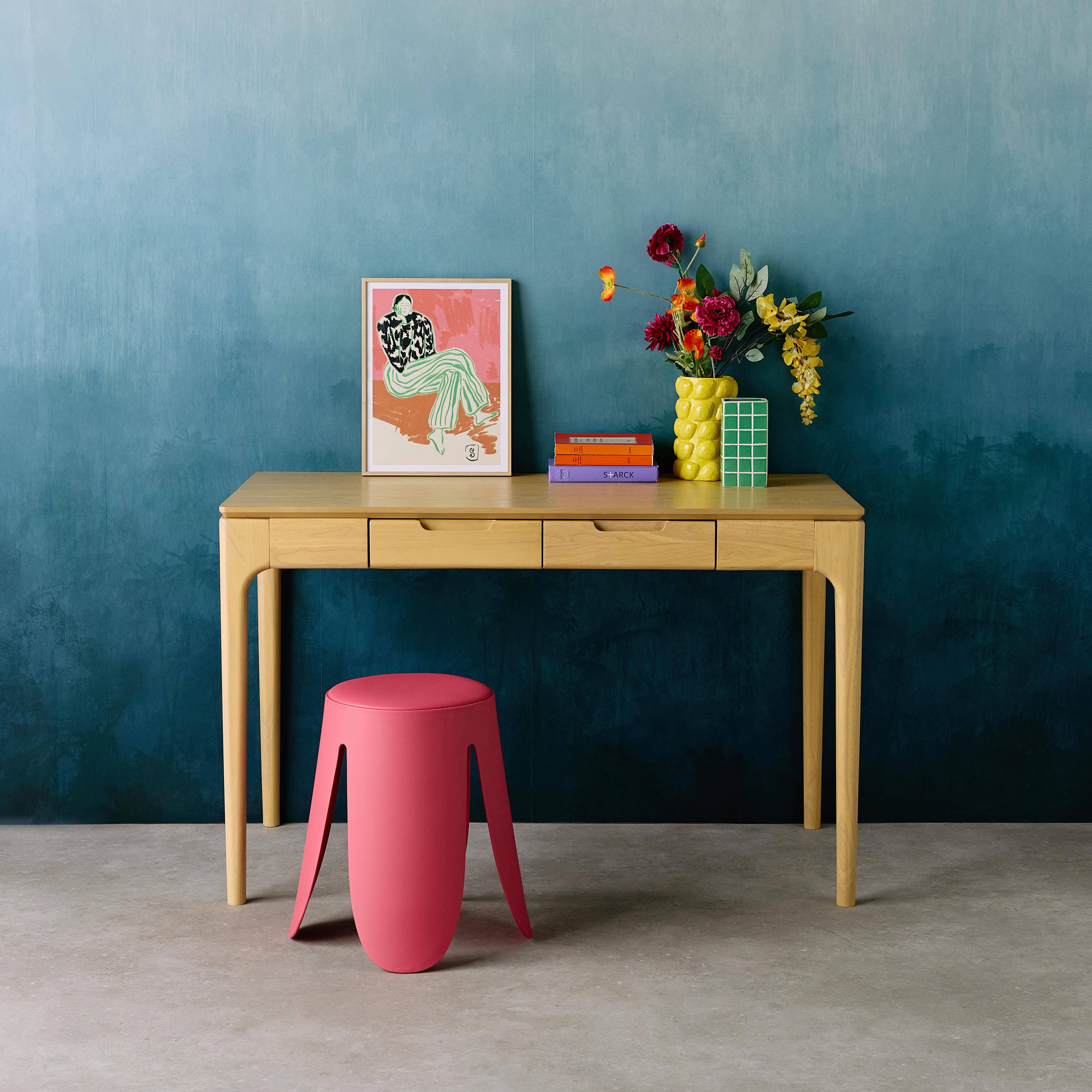 Rubberwood desk with ash veneer and 2 natural drawers - L 120 x W 60 x H 76 cm - Alienor Photo1