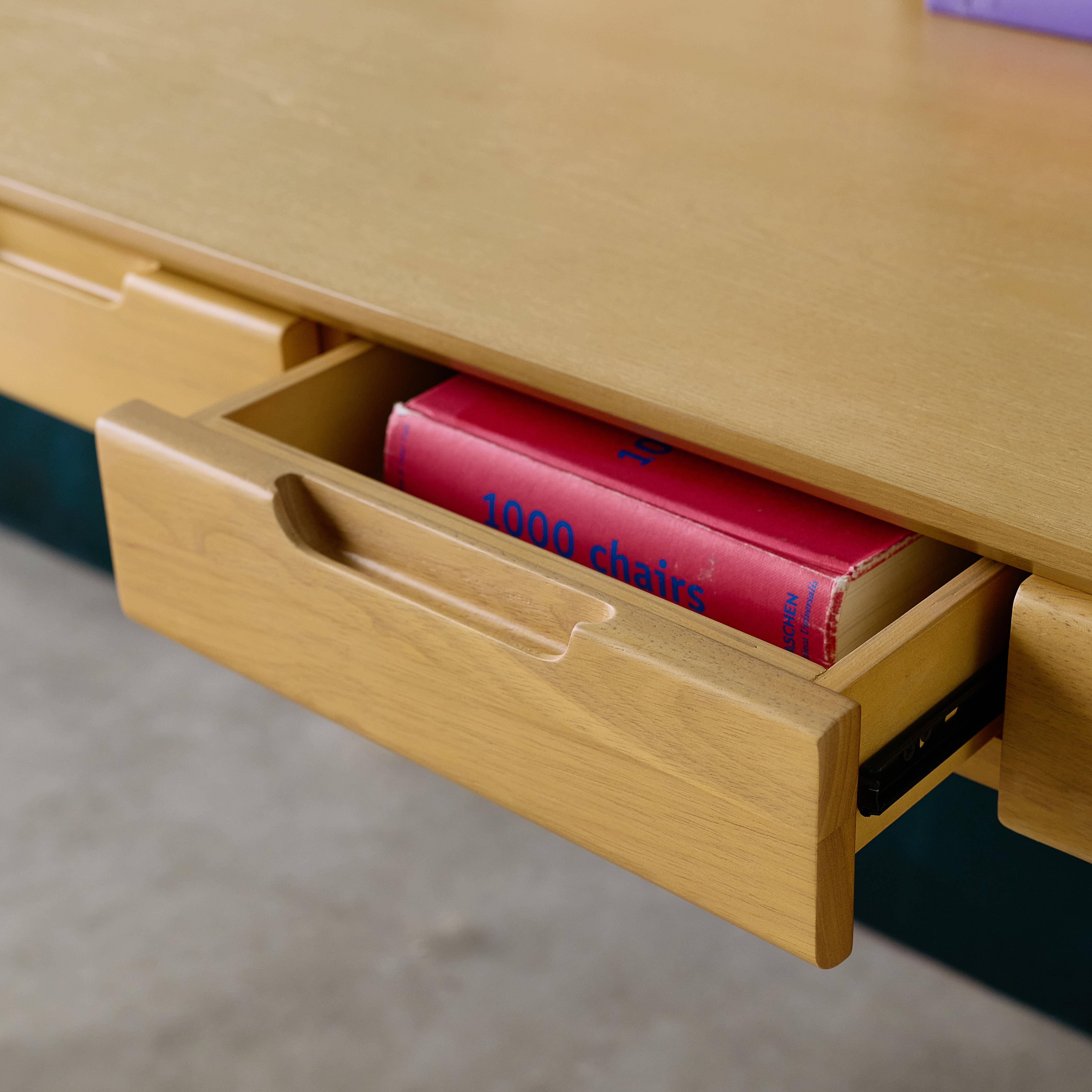 Rubberwood desk with ash veneer and 2 natural drawers - L 120 x W 60 x H 76 cm - Alienor Photo3
