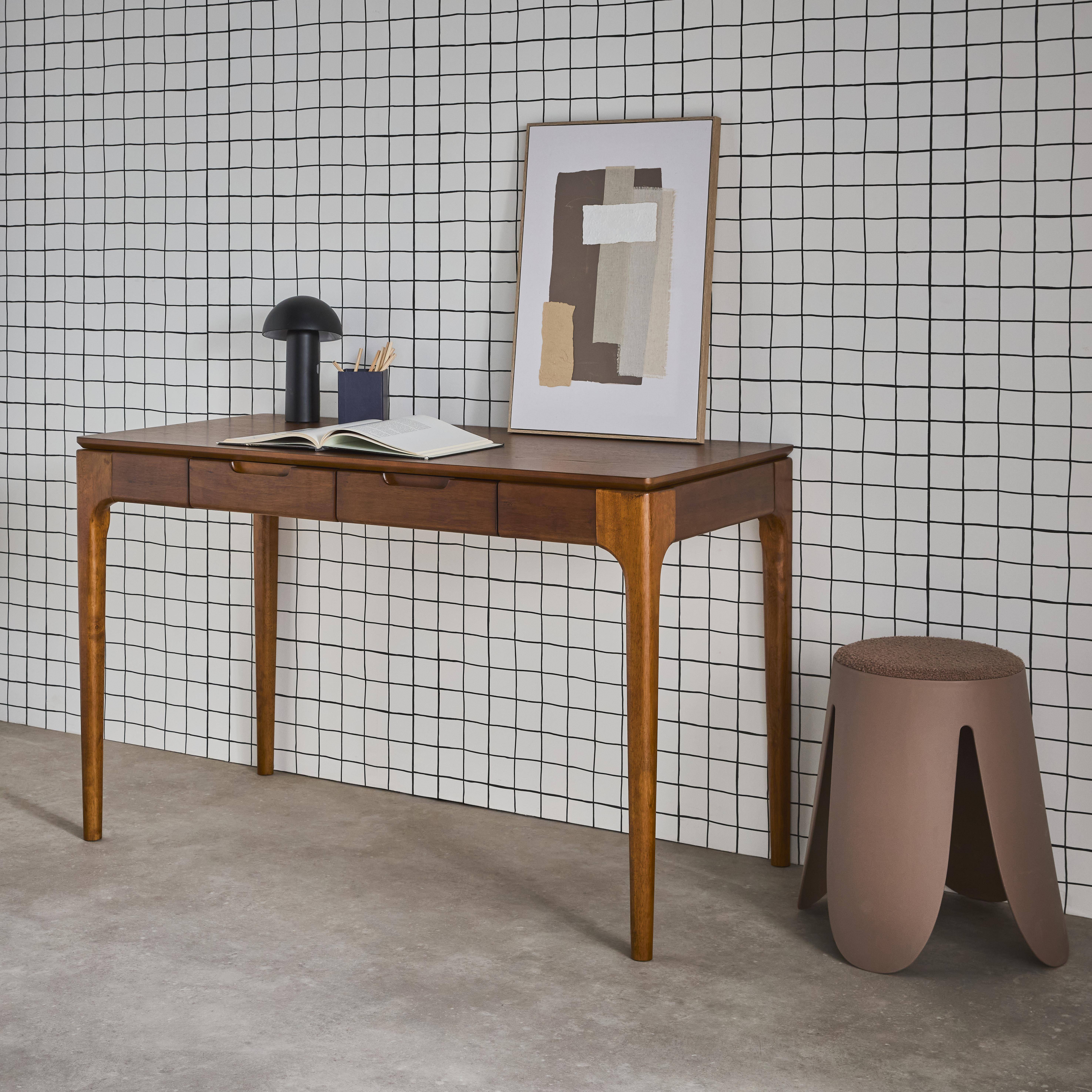 Biurko drewno kauczukowego okleina jesionowa 2 szuflady kolor orzech - dł. 120 x szer. 60 x wys. 76 cm - Alienor,sweeek,Photo2