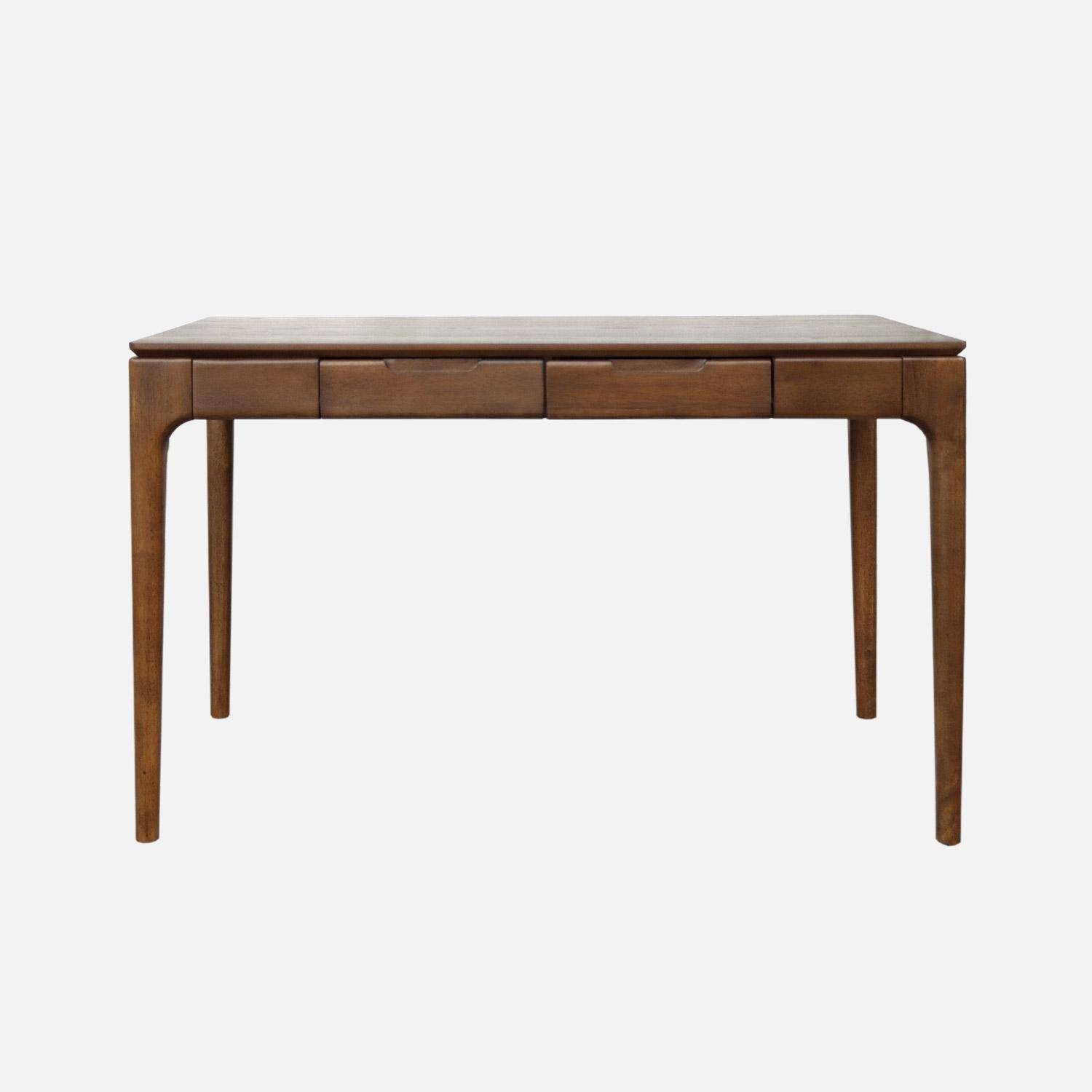 Escritorio de madera de hévea con chapa de fresno y 2 cajones, Alienor, Madera de nogal, 120x60x76 cm,sweeek,Photo2
