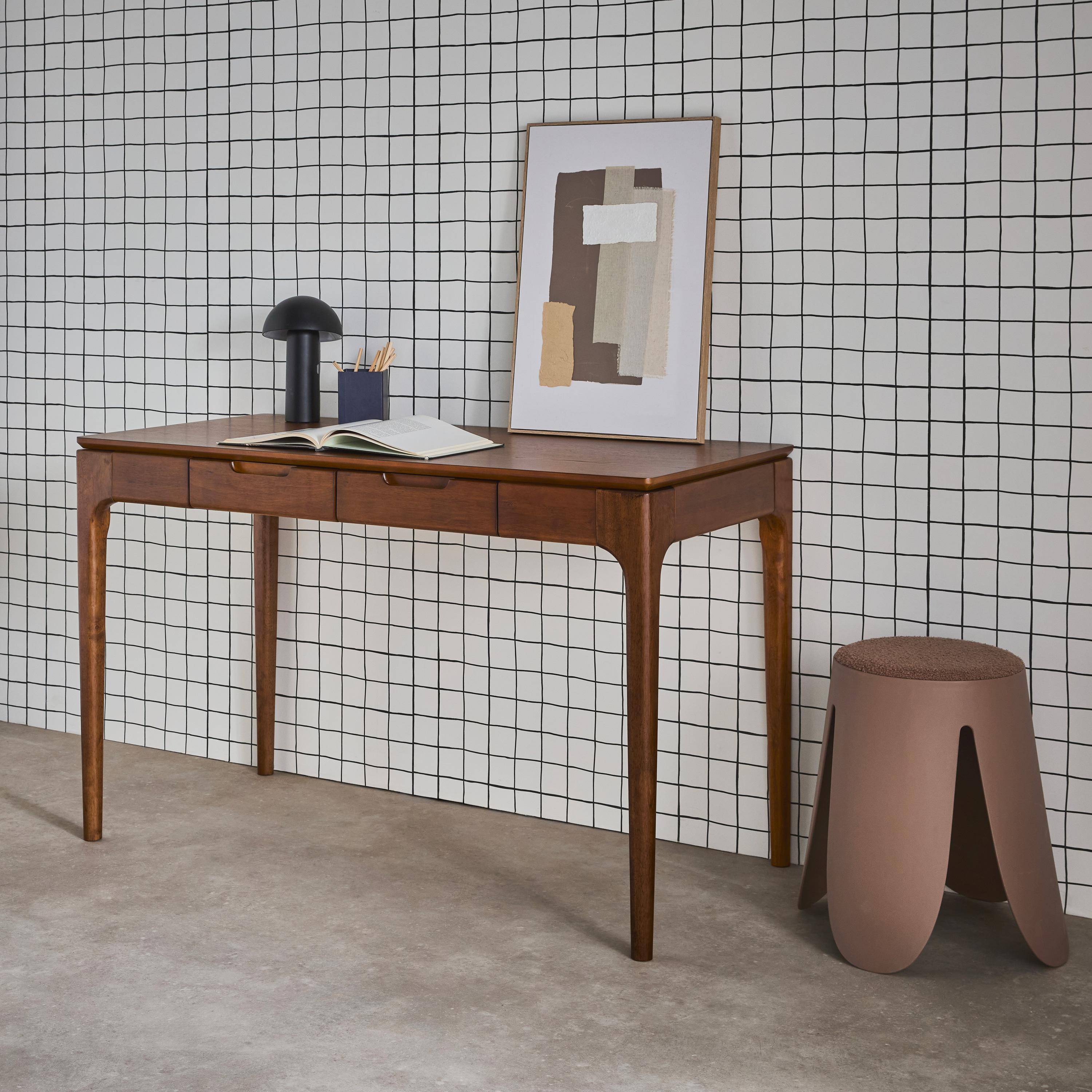 Biurko drewno kauczukowego okleina jesionowa 2 szuflady kolor orzech - dł. 120 x szer. 60 x wys. 76 cm - Alienor Photo2