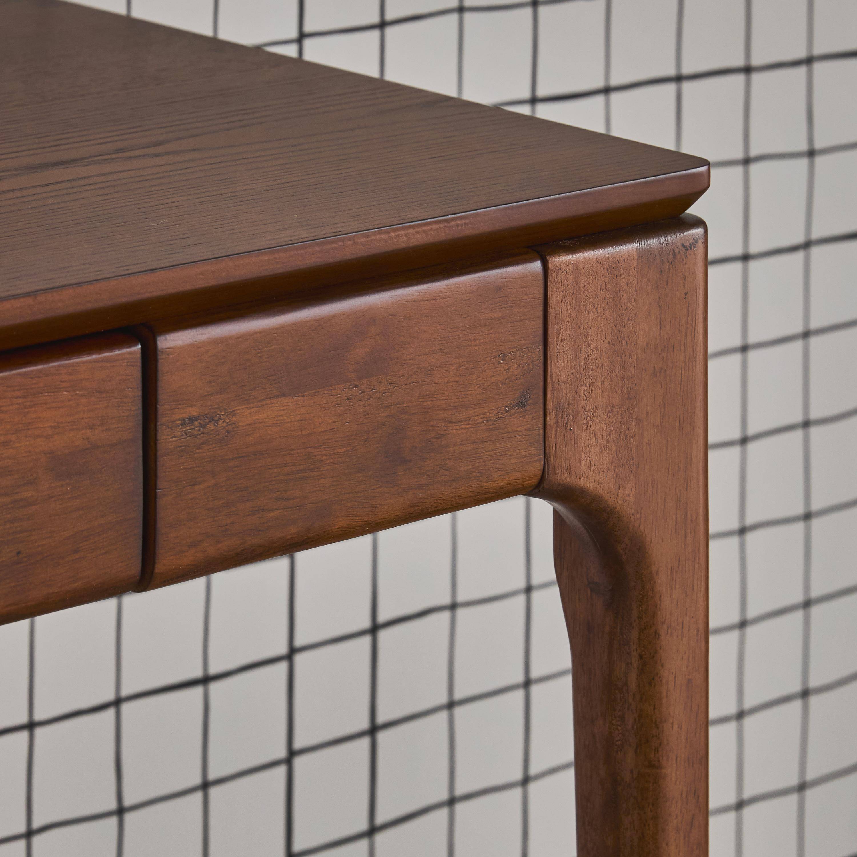 Biurko drewno kauczukowego okleina jesionowa 2 szuflady kolor orzech - dł. 120 x szer. 60 x wys. 76 cm - Alienor Photo4