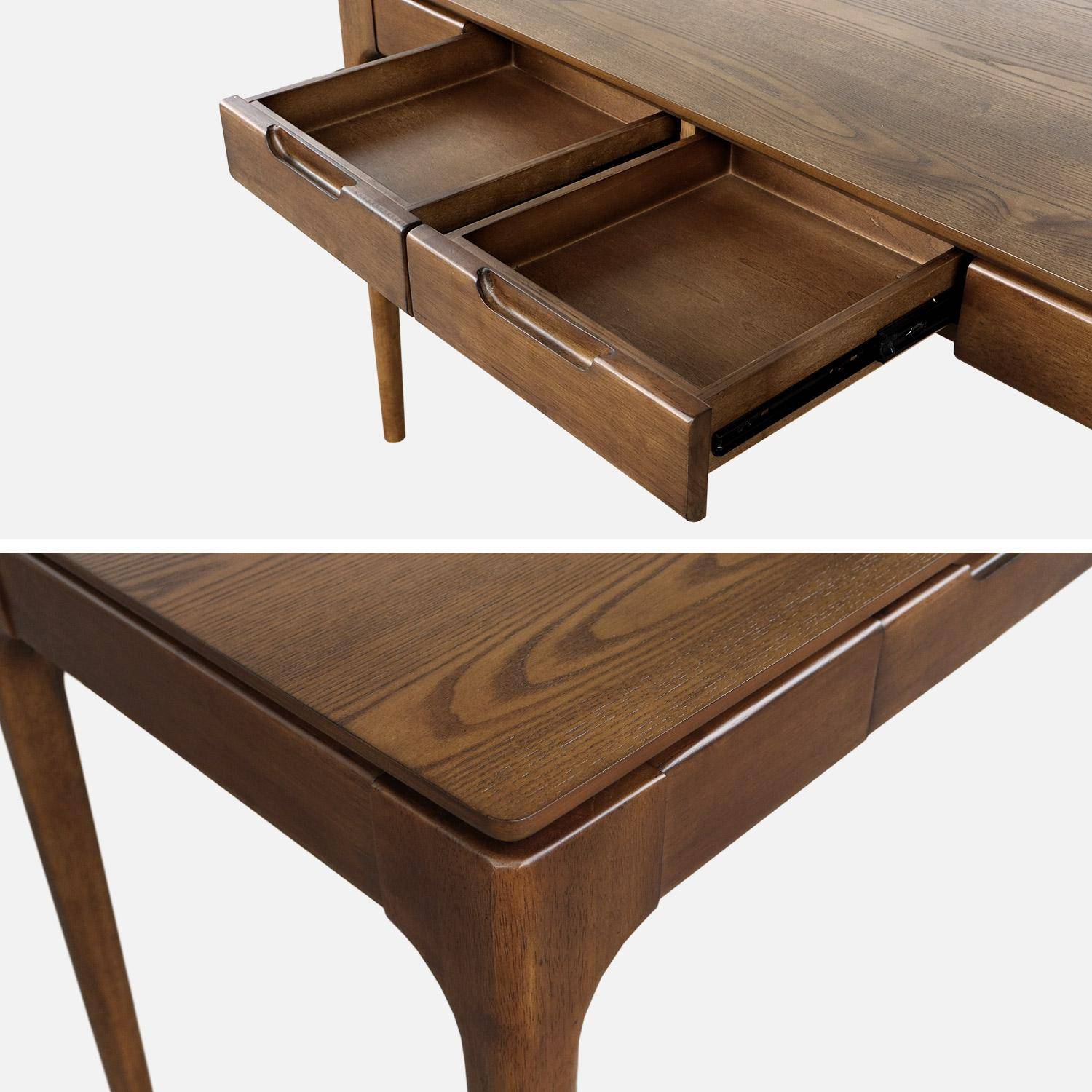 Escritorio de madera de hévea con chapa de fresno y 2 cajones, Alienor, Madera de nogal, 120x60x76 cm,sweeek,Photo4