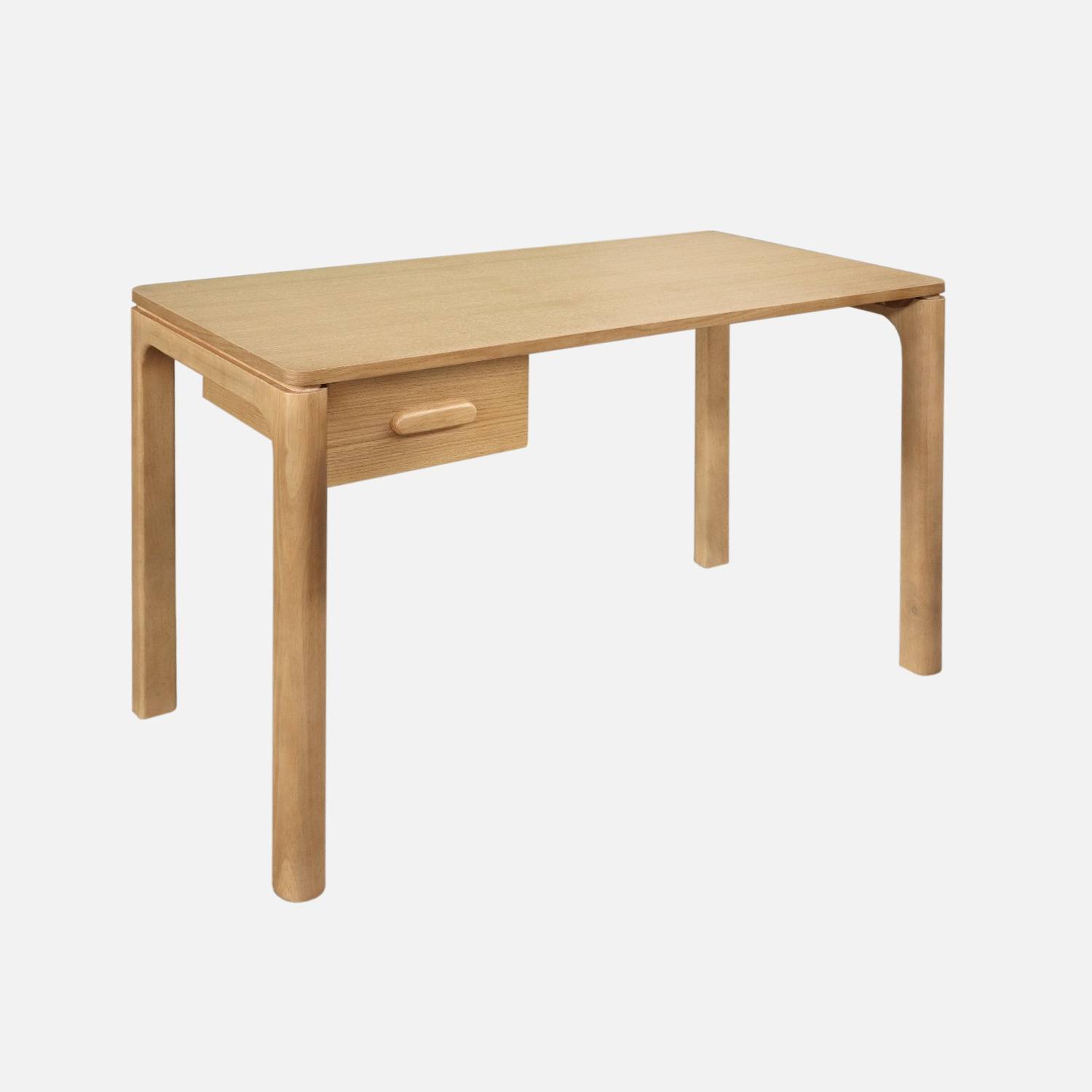 Escritorio de madera de hevea con chapa de roble, 1 cajón, Natural