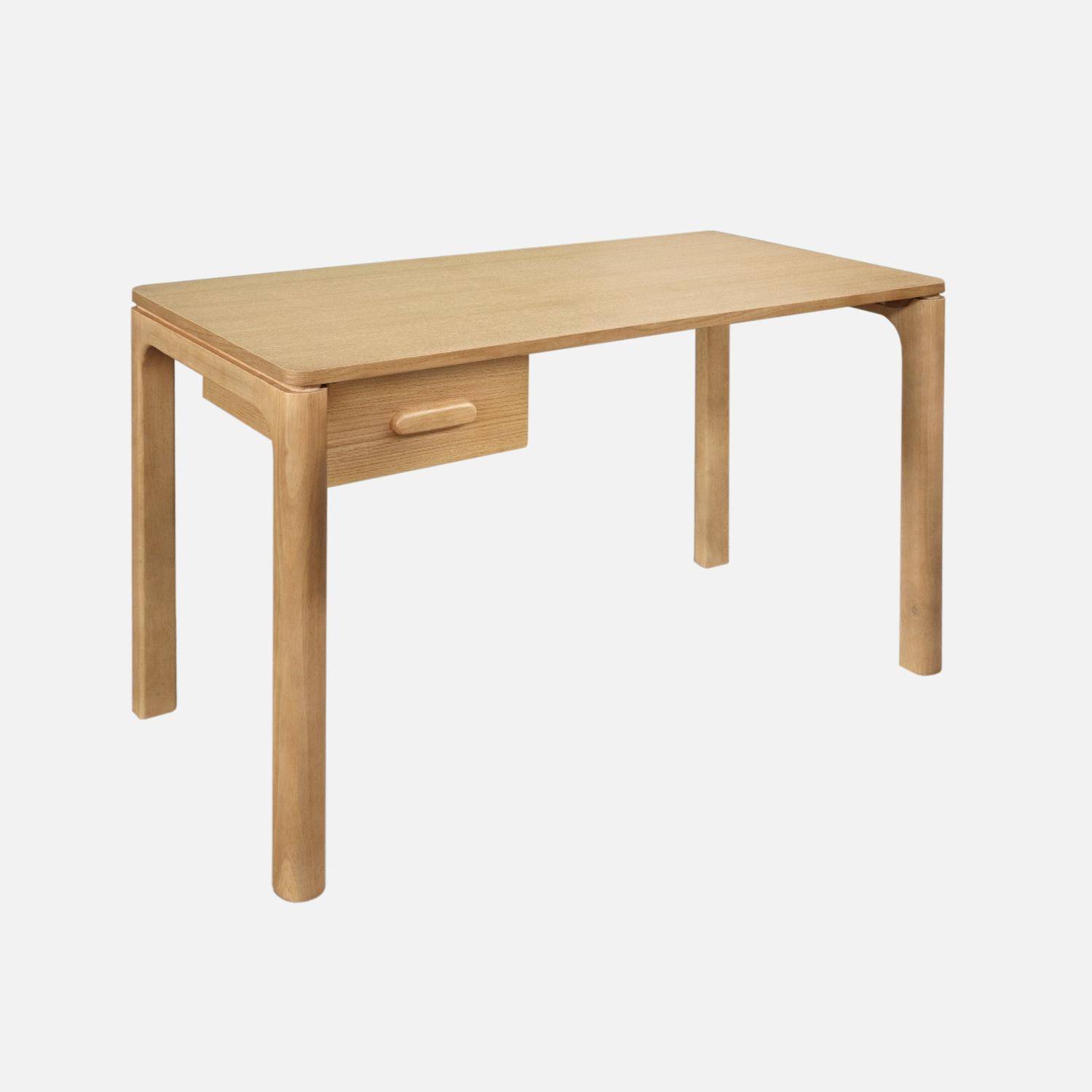 Escritorio de madera de hevea con chapa de roble, 1 cajón, Garance, Natural, 120x60x75 cm,sweeek,Photo1