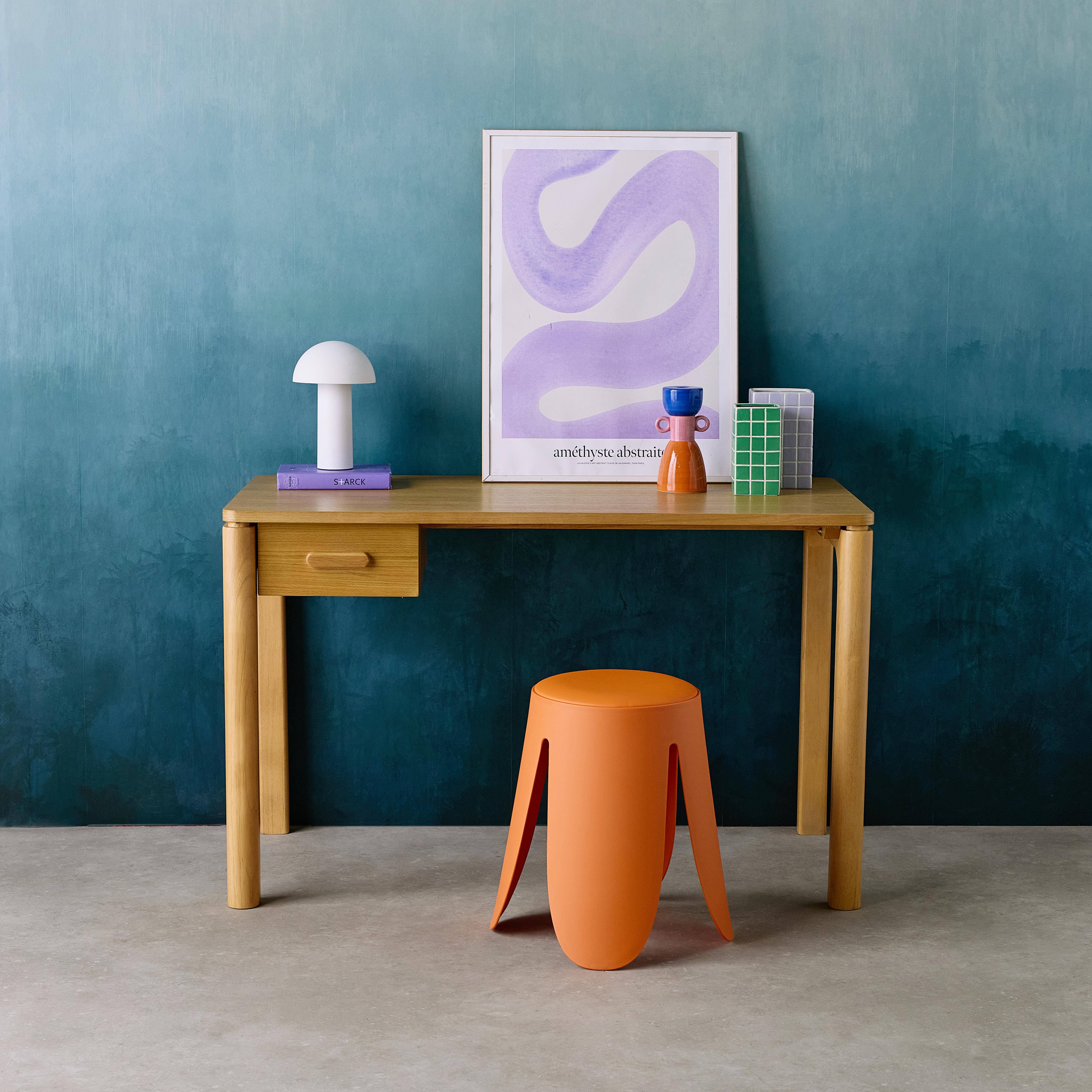 Schreibtisch aus Heveaholz Platte mit naturfarbenem Eichenfurnier 1 Schublade - L 120 x B 60 x H 75 cm - Garance ,sweeek,Photo1