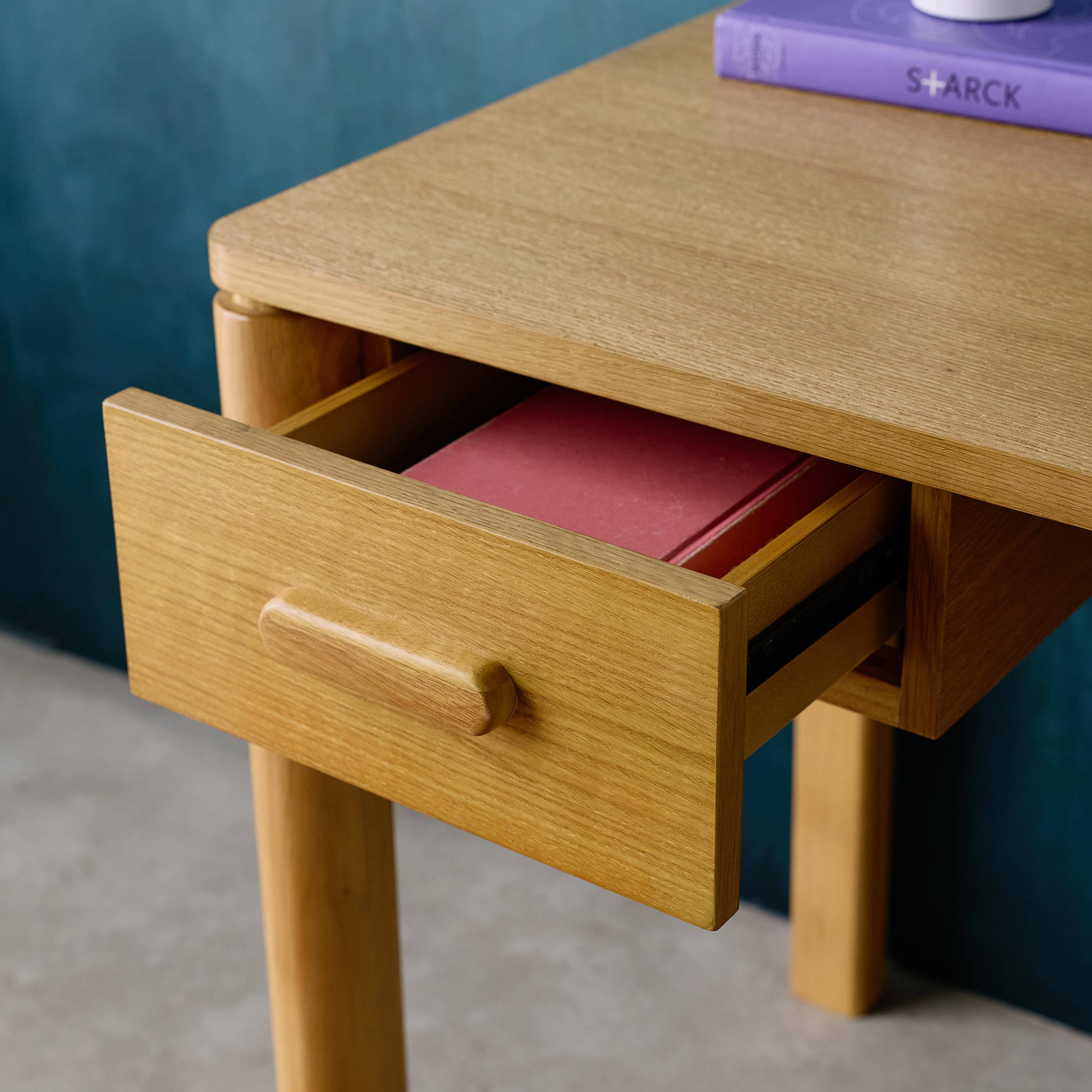 Schreibtisch aus Heveaholz Platte mit naturfarbenem Eichenfurnier 1 Schublade - L 120 x B 60 x H 75 cm - Garance ,sweeek,Photo3