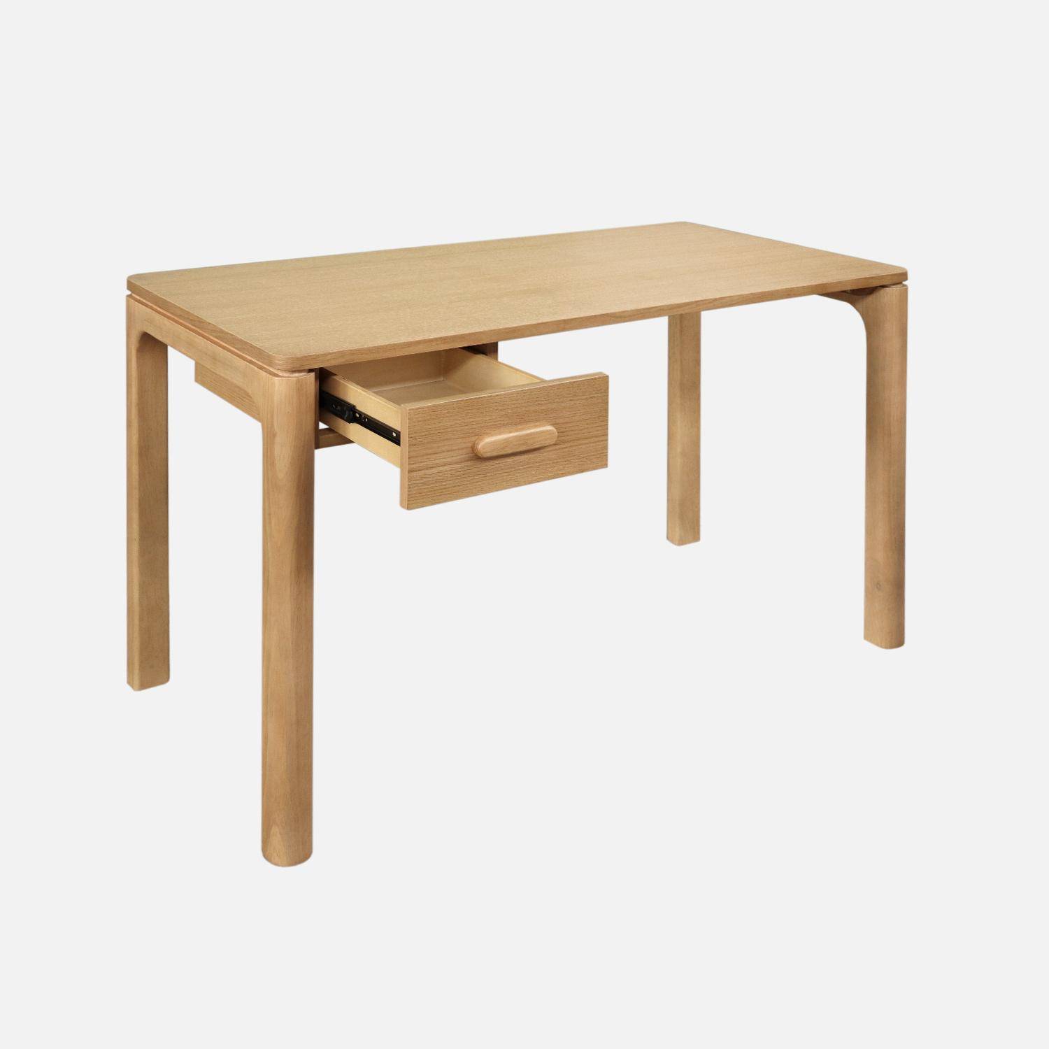 Escritorio de madera de hevea con chapa de roble, 1 cajón, Garance, Natural, 120x60x75 cm Photo3