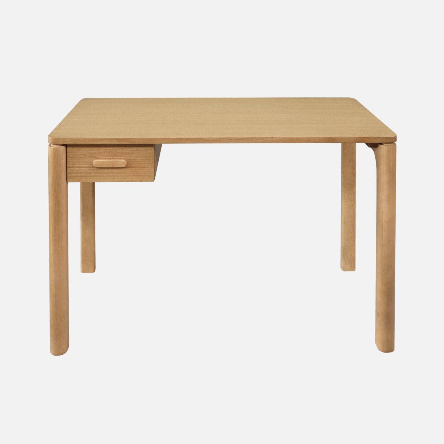 Escritorio de madera de hevea con chapa de roble, 1 cajón, Garance, Natural, 120x60x75 cm,sweeek,Photo2