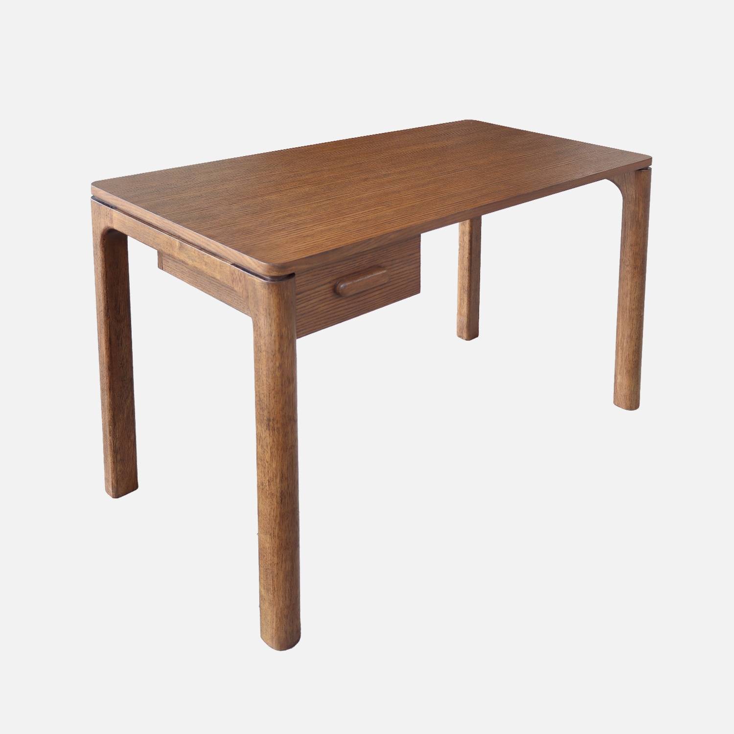 Escritorio de madera de hevea con chapa de roble, 1 cajón, Madera de nogal