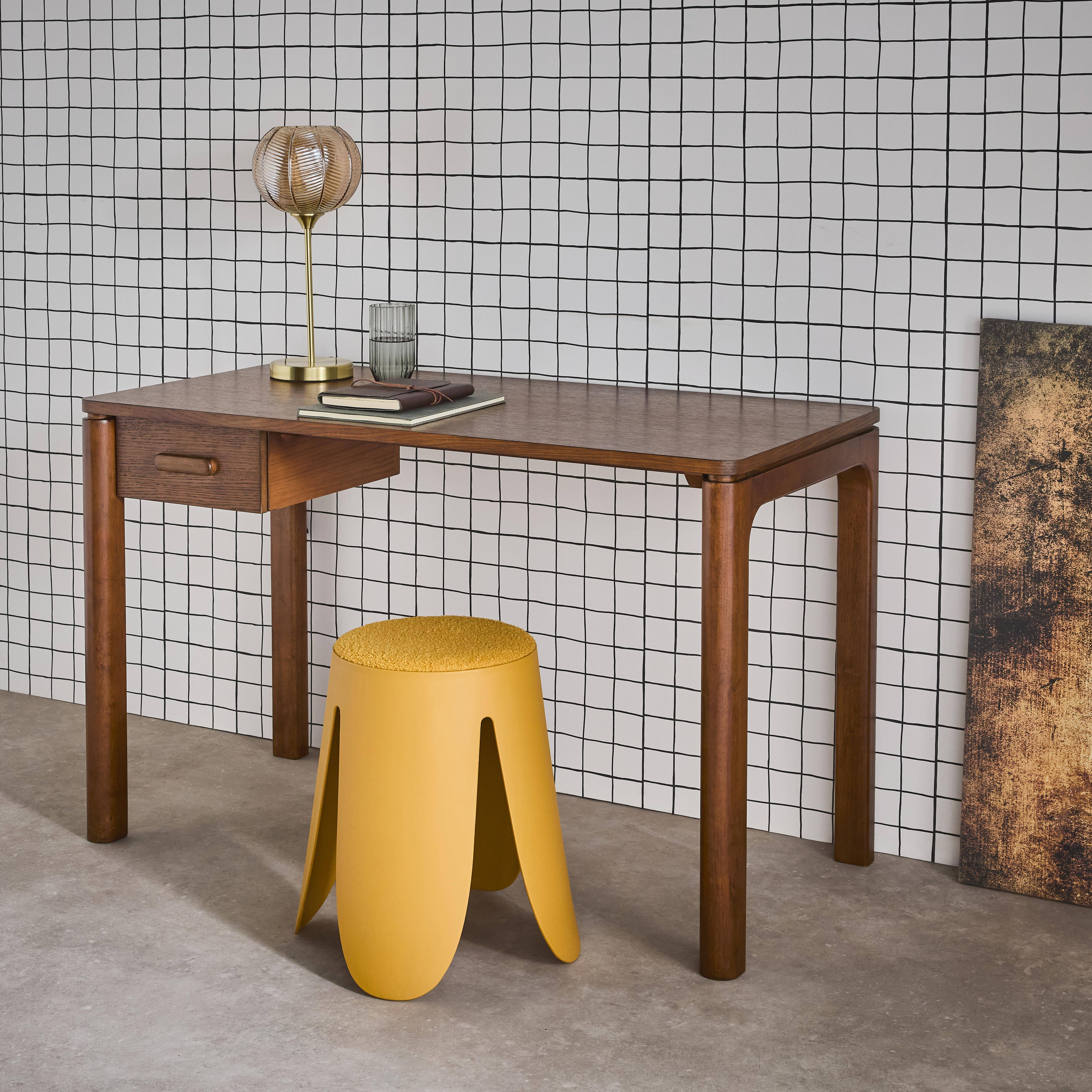 Escritorio de madera de hevea con chapa de roble, 1 cajón, Garance, Nogal, 120x60x75 cm,sweeek,Photo2