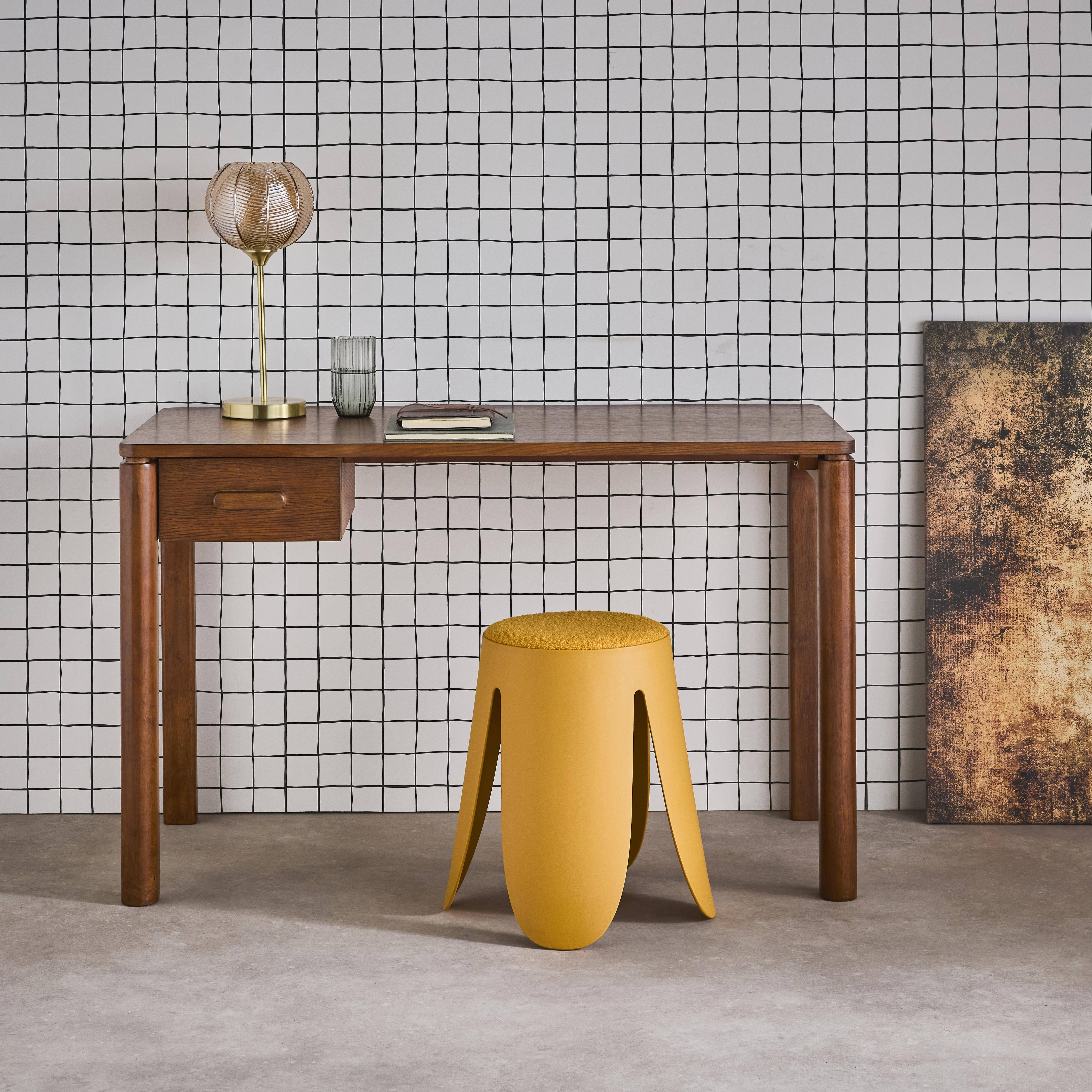 Escritorio de madera de hevea con chapa de roble, 1 cajón, Garance, Nogal, 120x60x75 cm Photo1