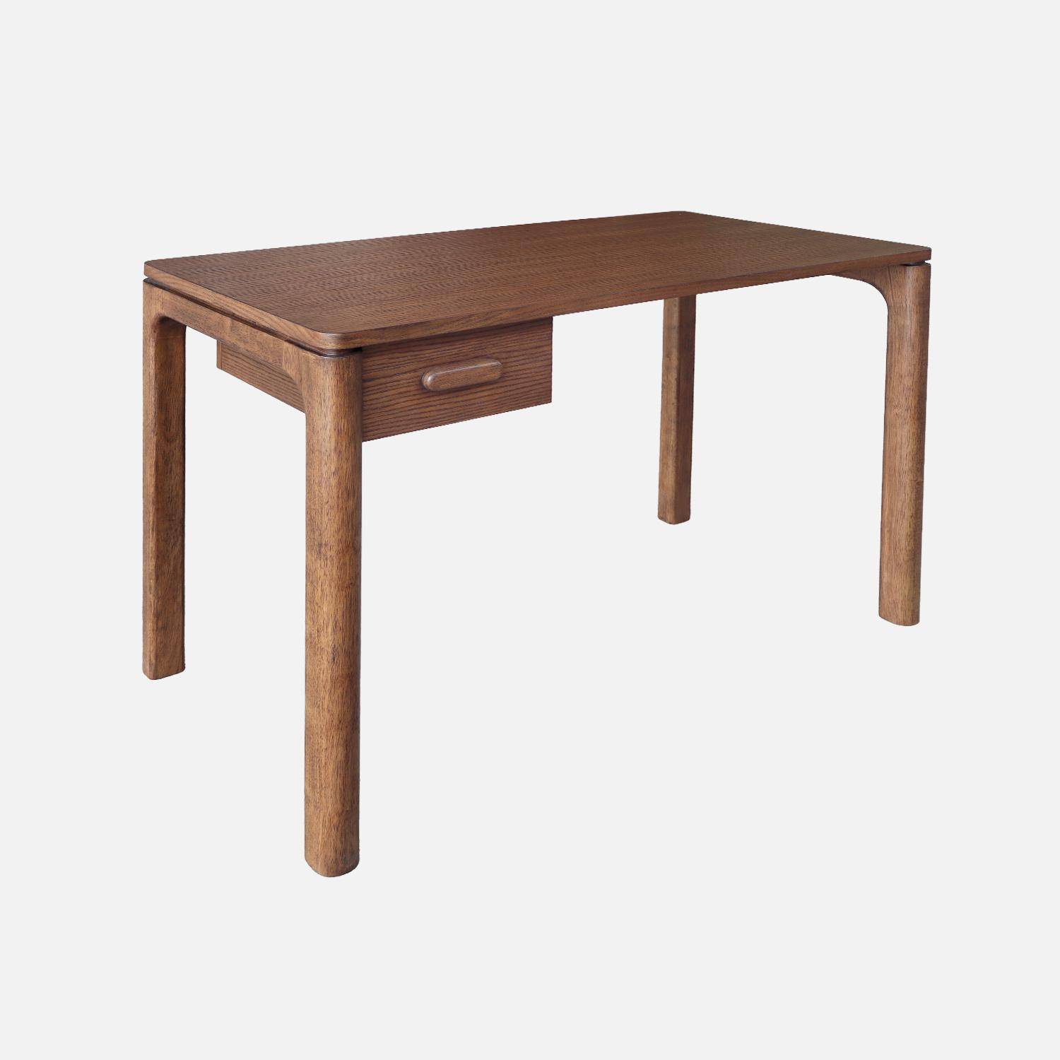 Rubberwood desk with oak veneer and 1 walnut drawer - L 120 x W 60 x H 75 cm - Garance Photo1