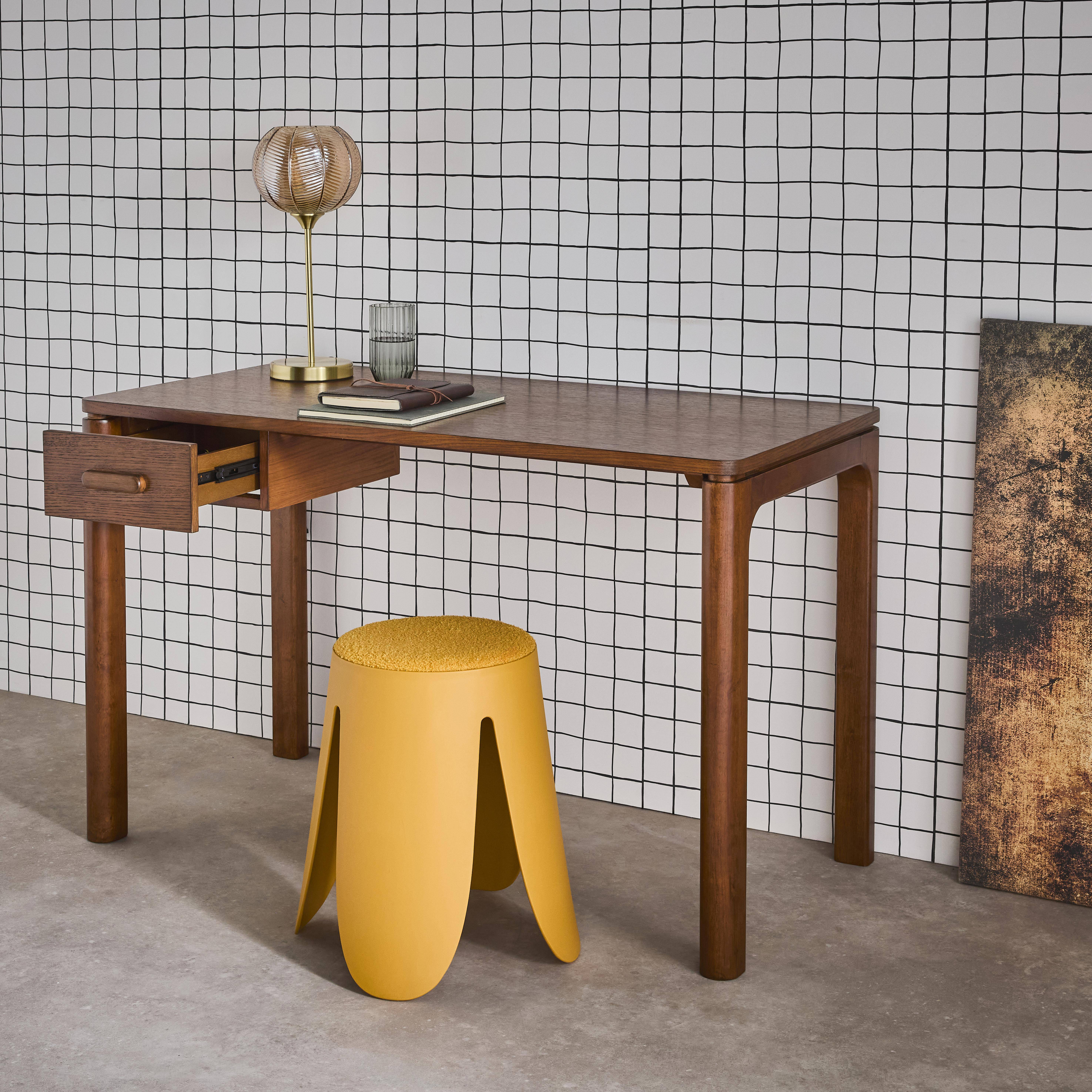 Escritorio de madera de hevea con chapa de roble, 1 cajón, Garance, Nogal, 120x60x75 cm Photo3