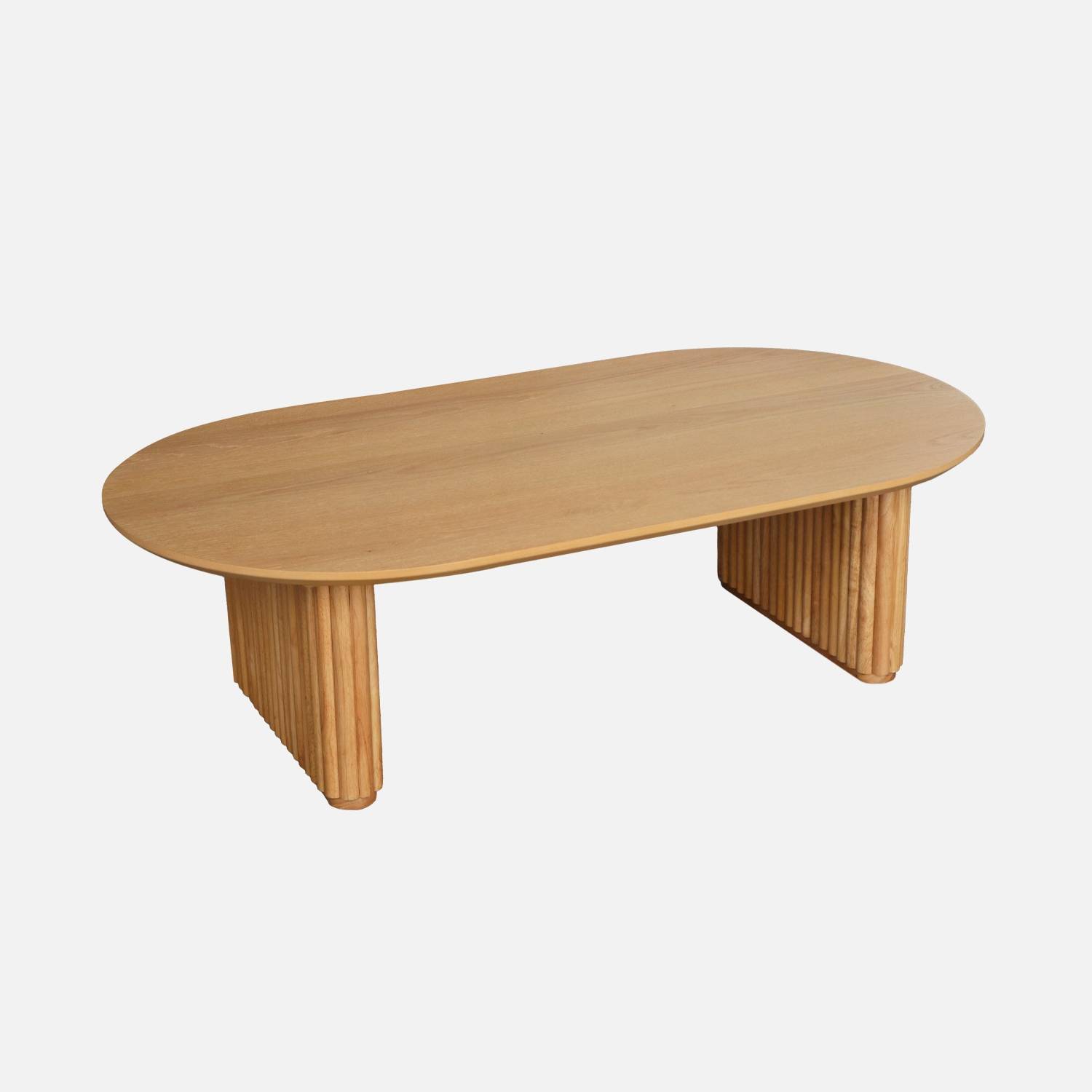 Mesa de centro ovalada de madera de hevea con chapa de roble, Roble