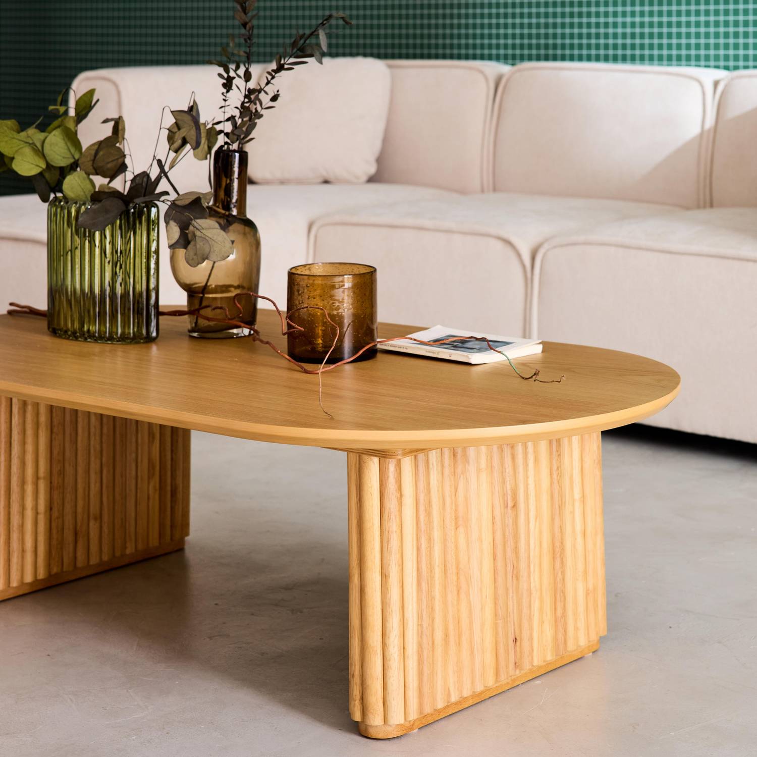 Wydłużony stolik kawowy z drewna kauczukowego z okleiną dębową – dł. 122 x szer. 65 x wys. 35 cm – Gabrielle Photo2 Wydłużony stolik kawowy z drewna kauczukowego z okleiną dębową – dł. 122 x szer. 65 x wys. 35 cm – Gabrielle Photo2