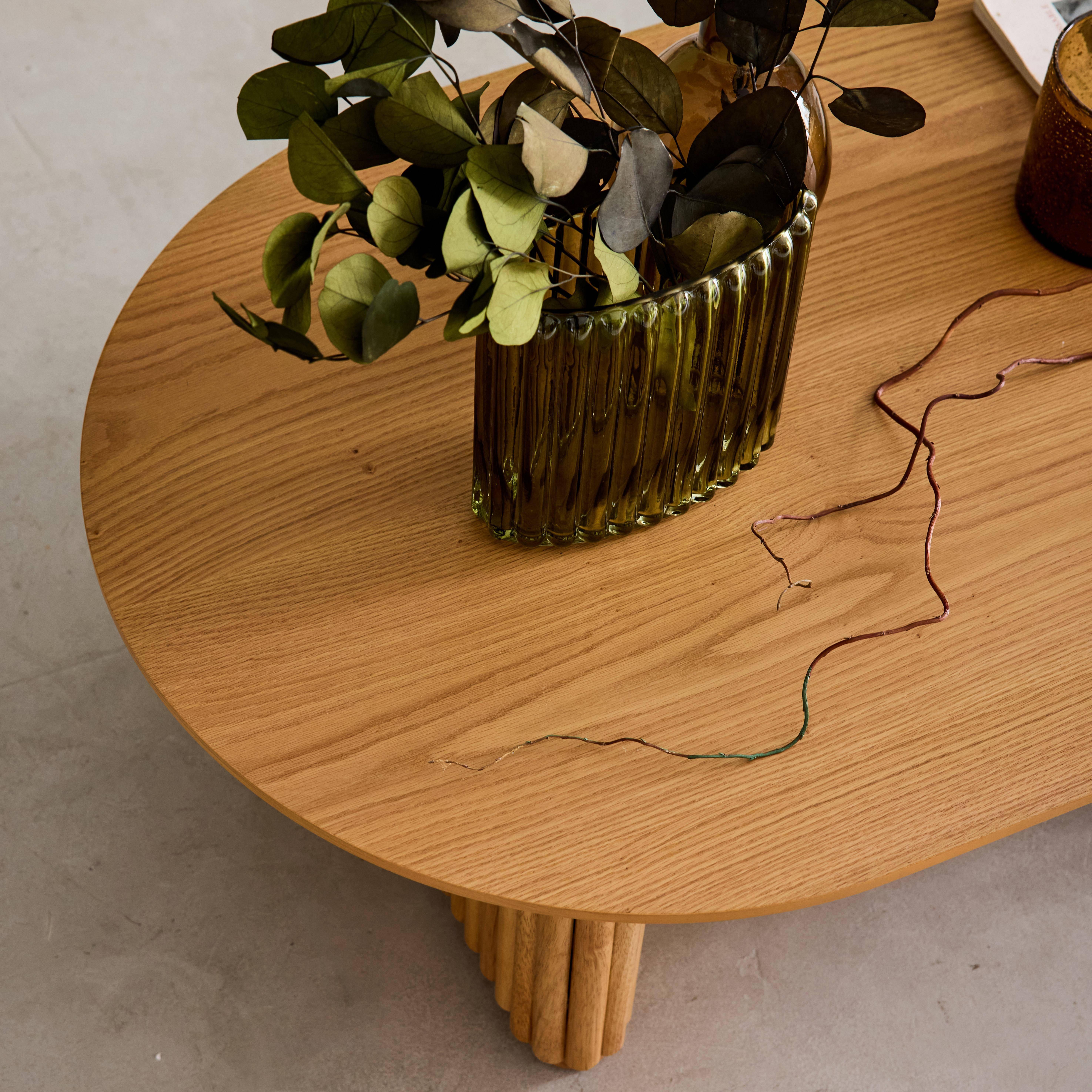 Wydłużony stolik kawowy z drewna kauczukowego z okleiną dębową – dł. 122 x szer. 65 x wys. 35 cm – Gabrielle,sweeek,Photo3