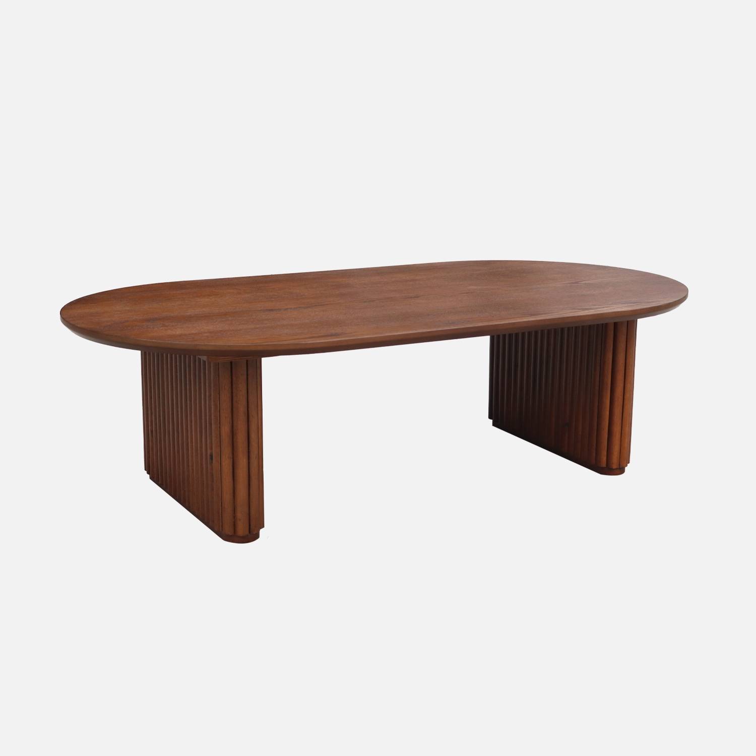Mesa de centro ovalada de madera de hevea con chapa de roble, Madera de nogal