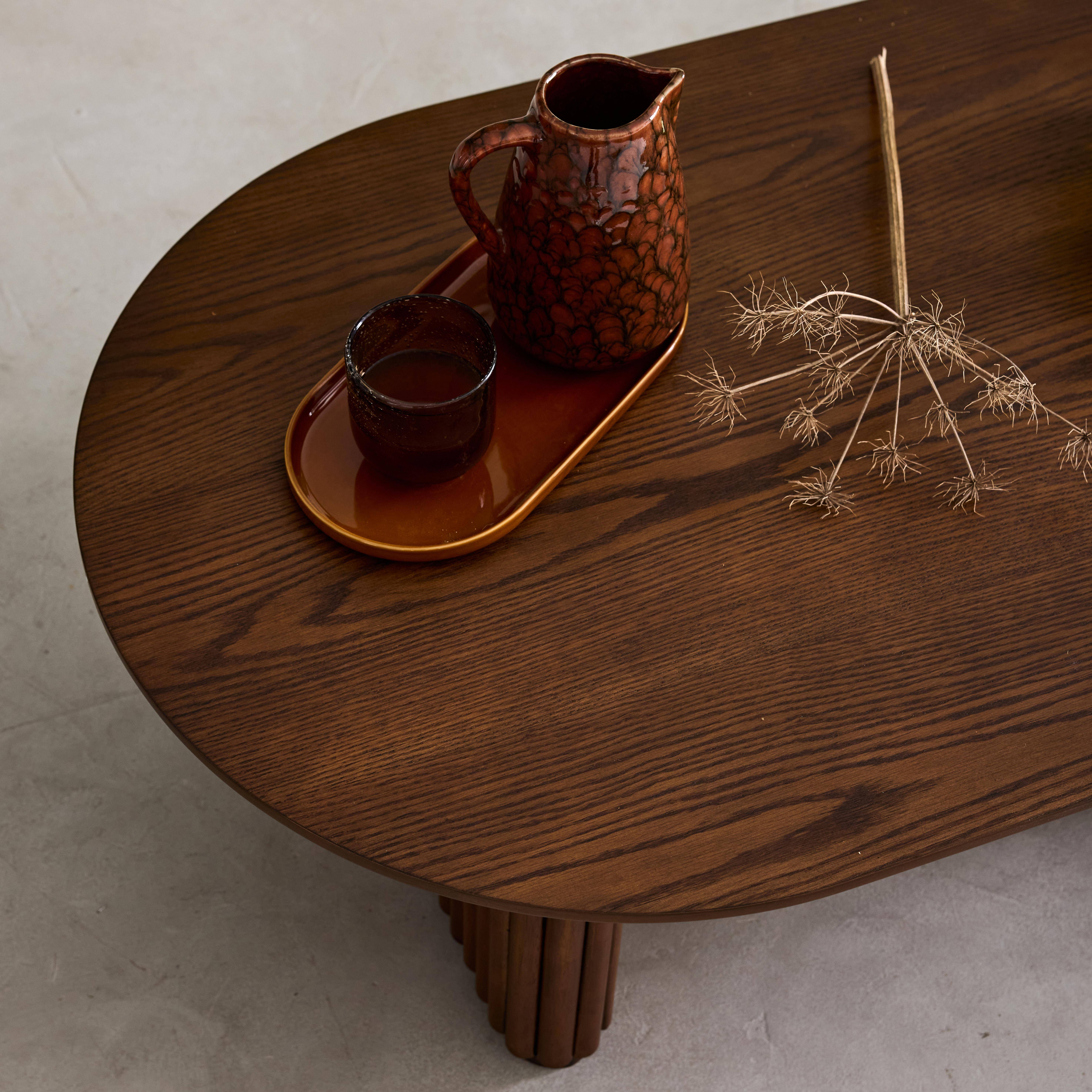 Oblong Coffee Table in Rubberwood and Oak Veneer – Walnut Stain , L 122 x W 65 x H 35 cm – Gabrielle,sweeek,Photo3