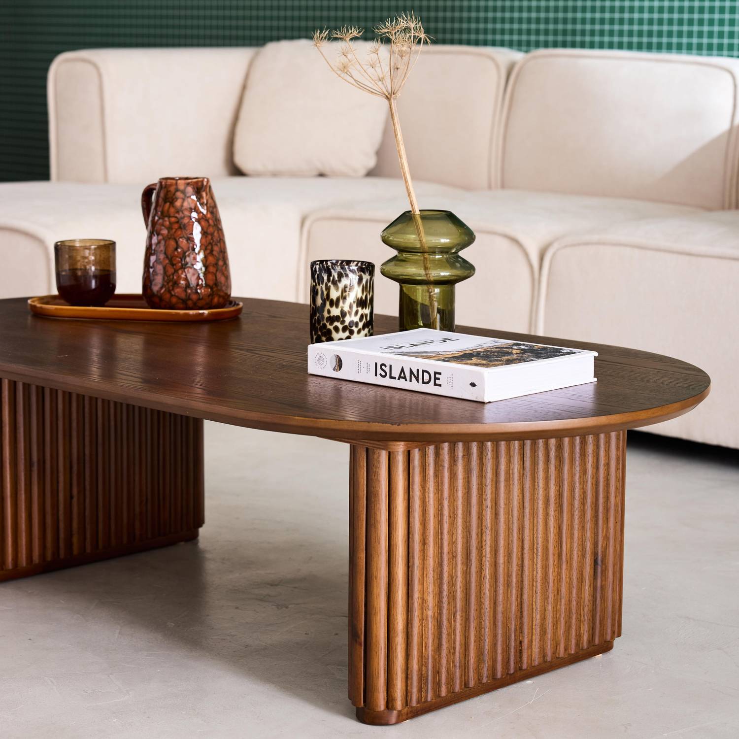 Oblong Coffee Table in Rubberwood and Oak Veneer – Walnut Stain , L 122 x W 65 x H 35 cm – Gabrielle Photo2 Oblong Coffee Table in Rubberwood and Oak Veneer – Walnut Stain , L 122 x W 65 x H 35 cm – Gabrielle Photo2