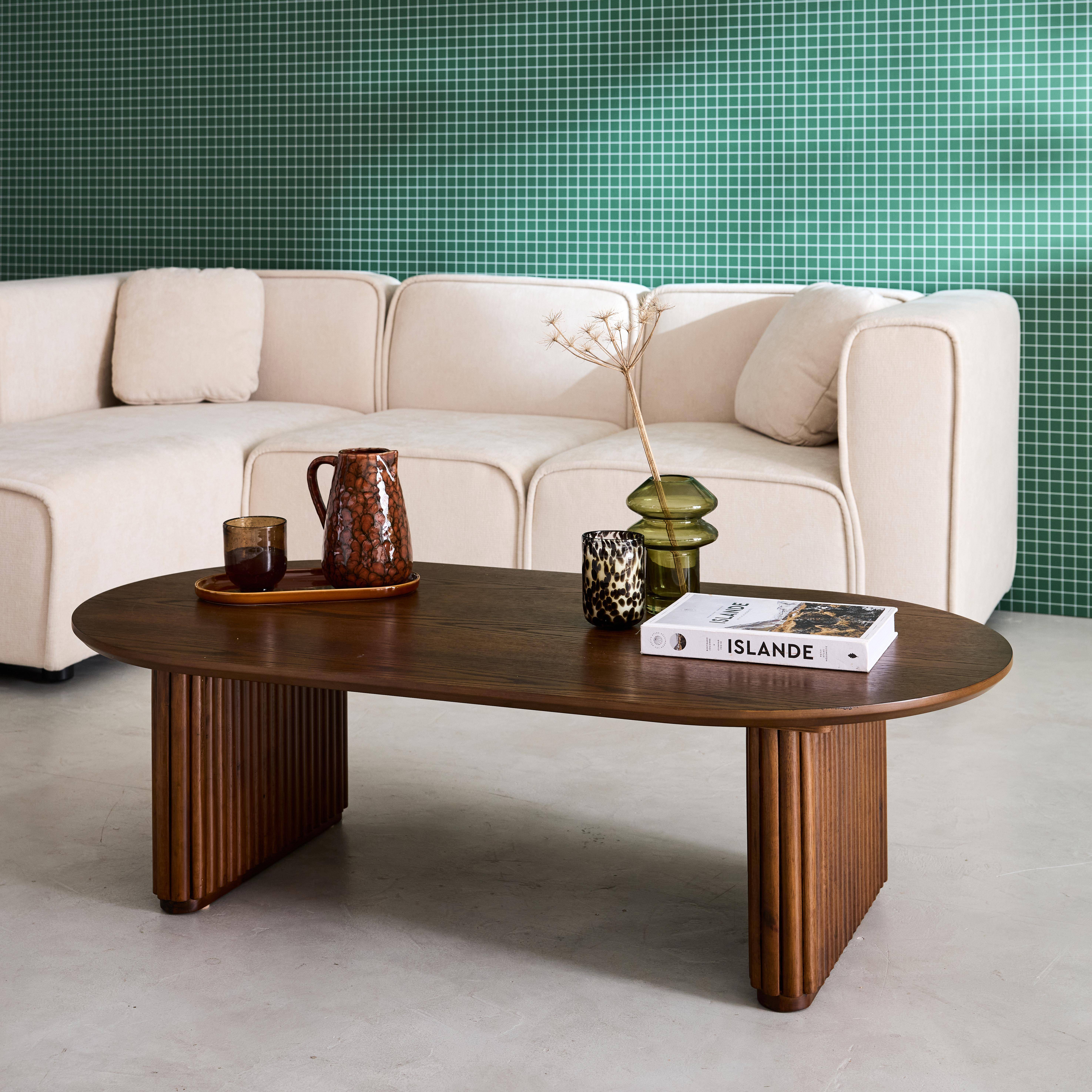 Ovaler Couchtisch Heveaholz und Eichenfurnier - Gabrielle