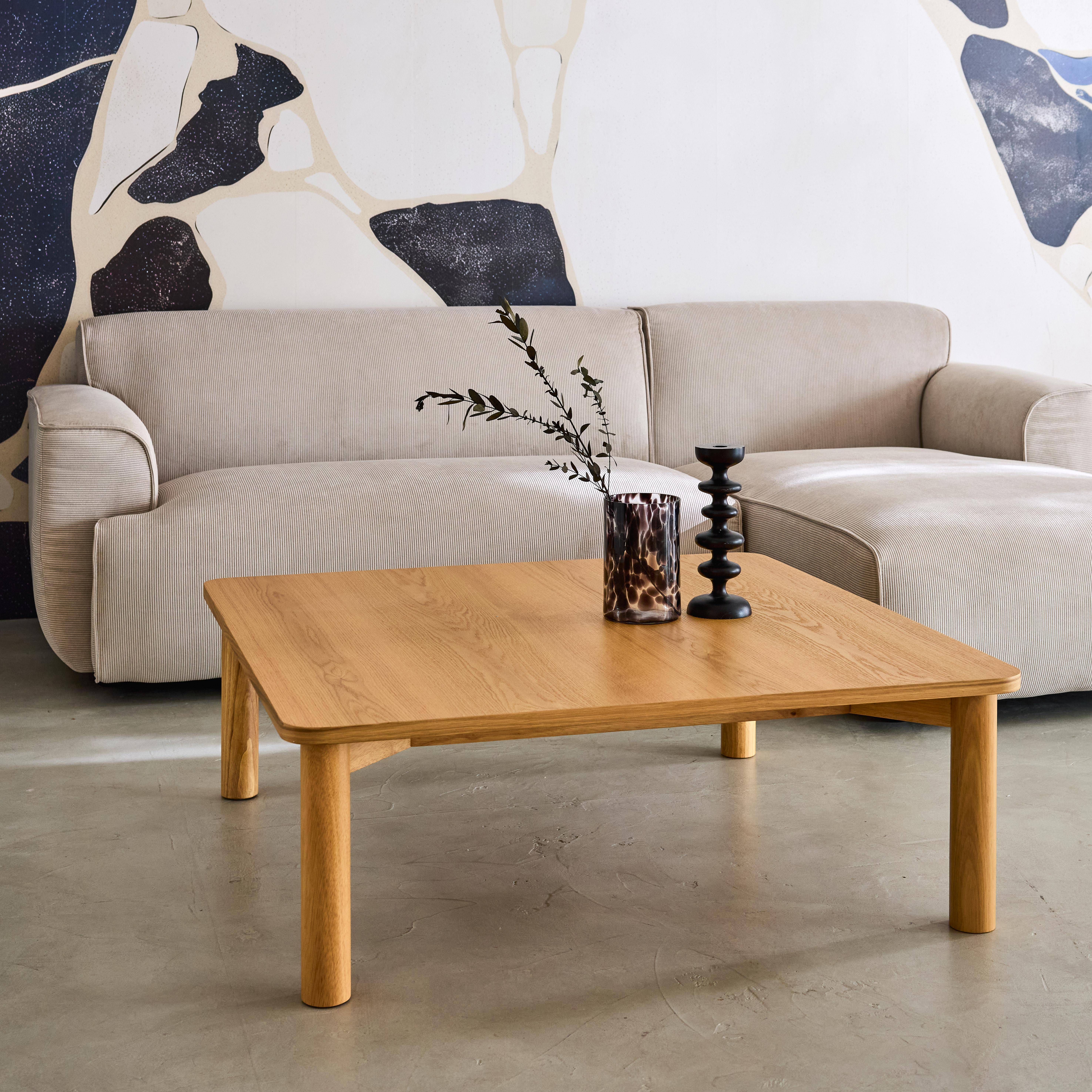 Table basse carrée bois d'hévéa placage chêne naturel - 100 x 100 x 35 cm - Solène,sweeek,Photo1