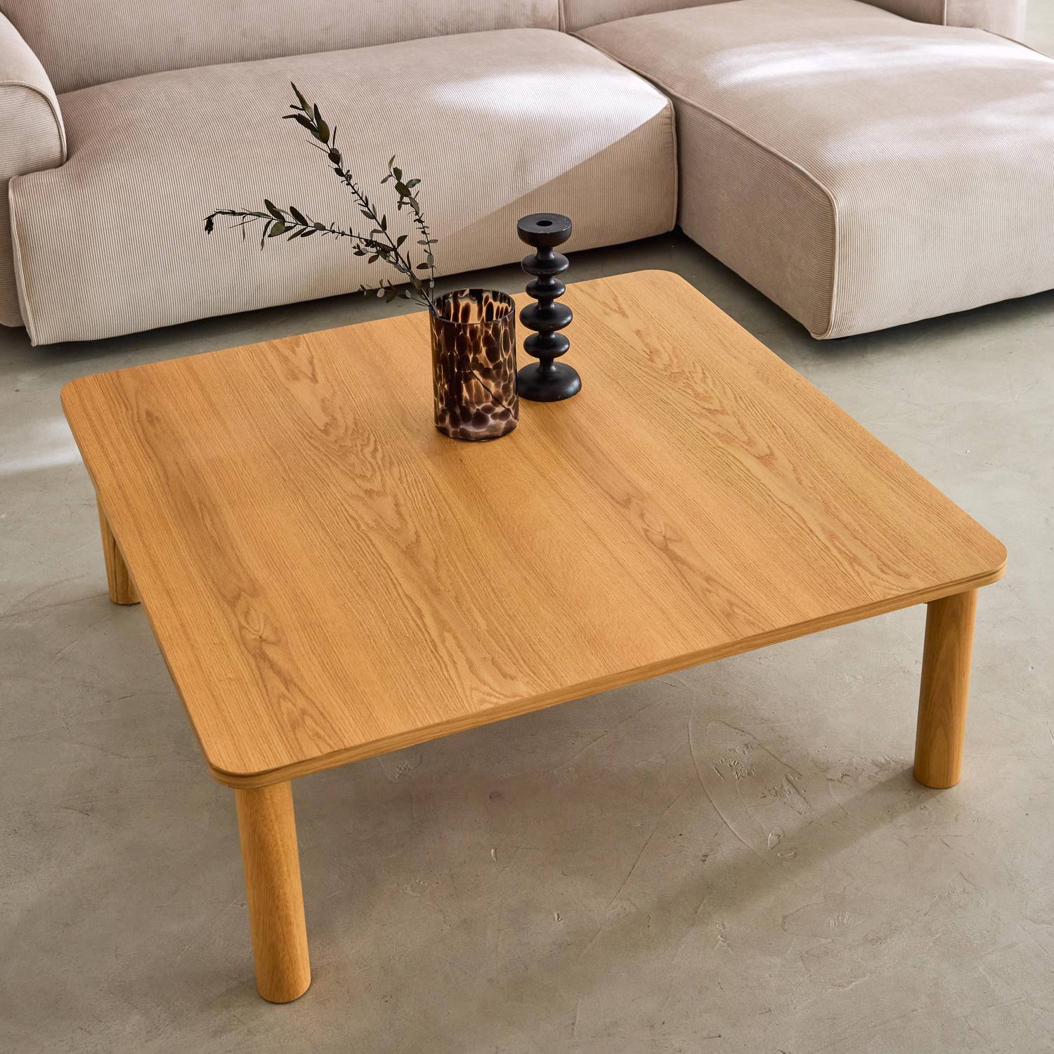 Mesa de centro cuadrada de madera de hevea con chapa de roble, Solene, Natural, 180x100x74.5 cm Photo2 Mesa de centro cuadrada de madera de hevea con chapa de roble, Solene, Natural, 180x100x74.5 cm Photo2