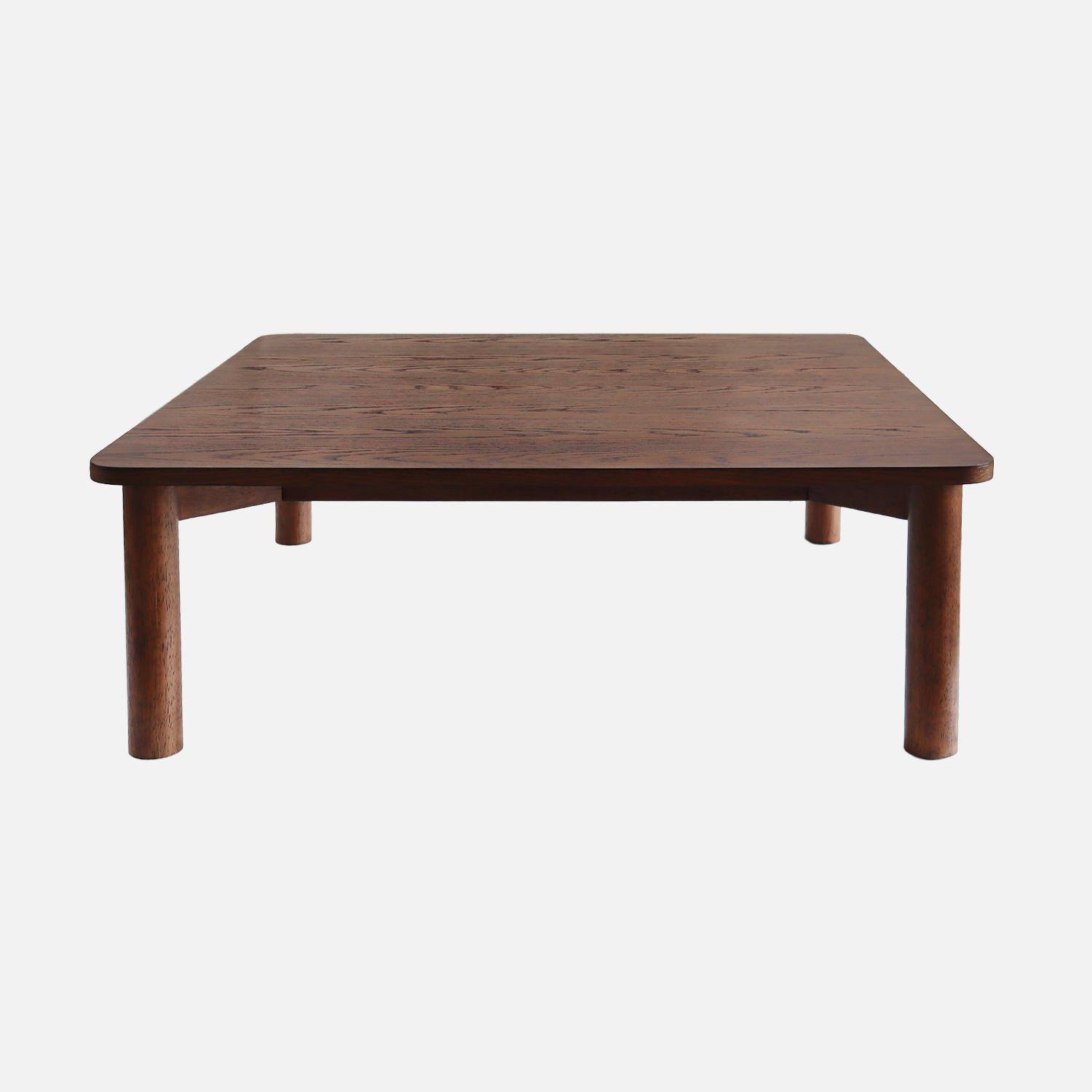 Mesa de centro cuadrada de madera de hevea con chapa de roble, Solene, Madera de nogal, 100x100x35 cm Photo2