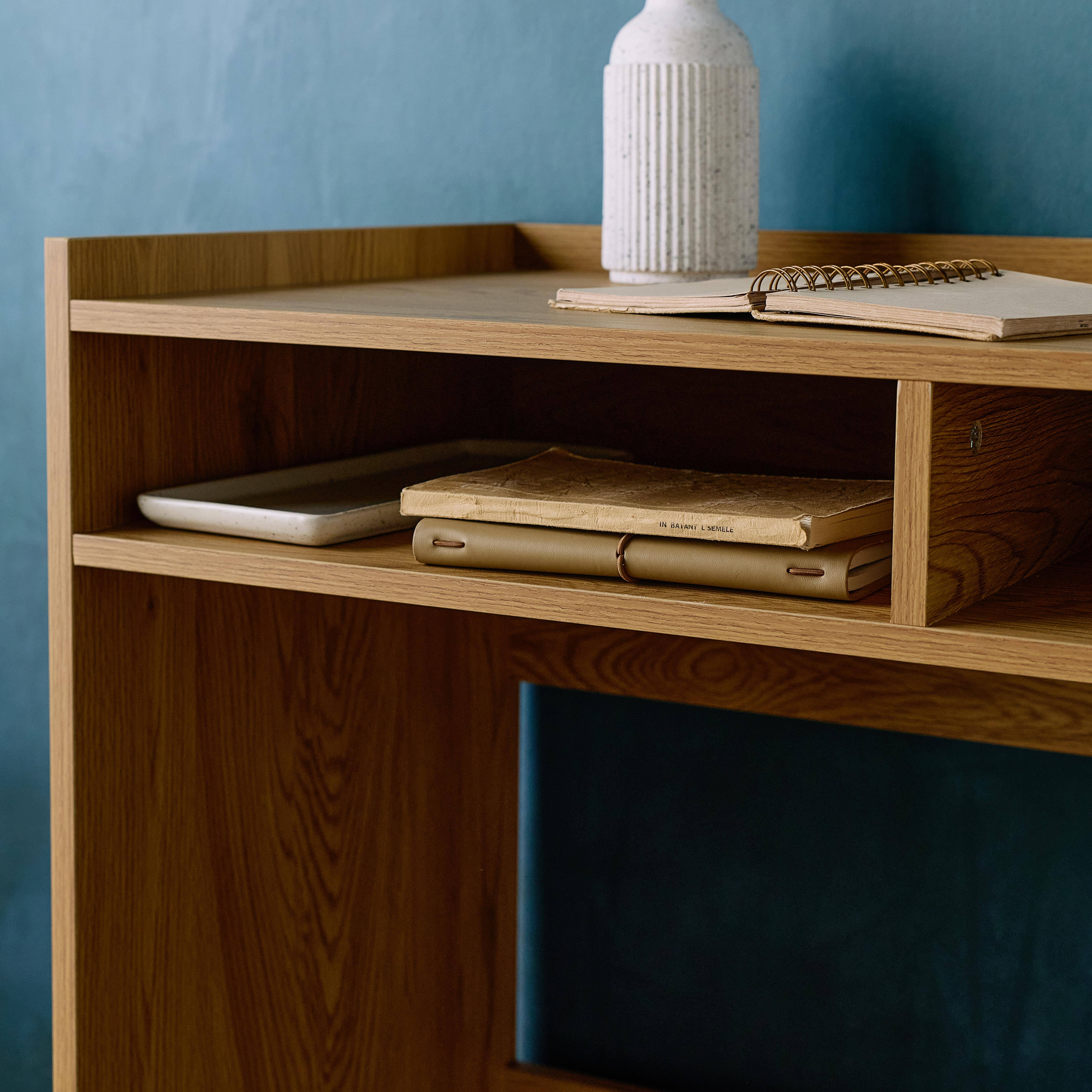 Houten bureau met 2 opbergvakken eikendecor - L 90 x P 45 x H 78 cm - Jules Photo4